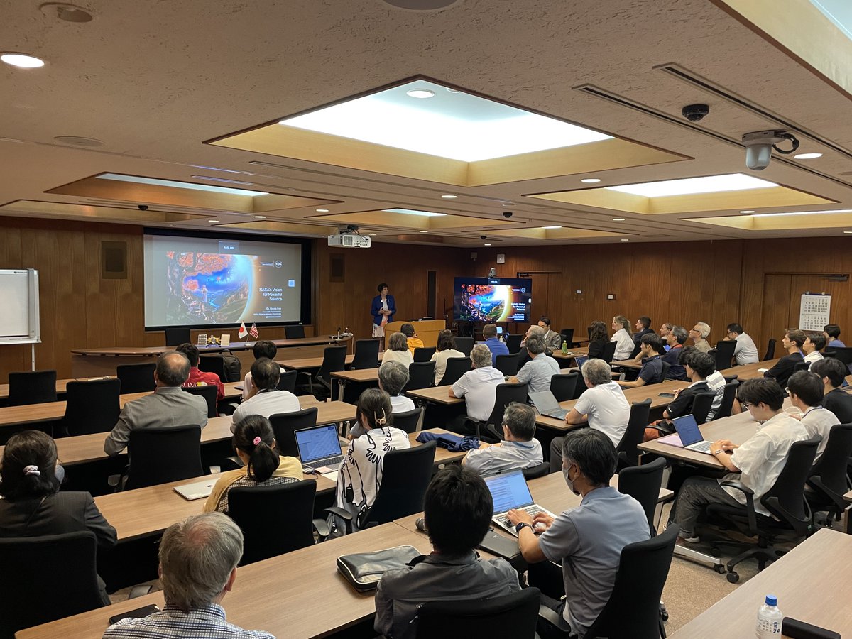 NASAScienceAA's tweet photo. Always inspiring to be able to meet with my friend, Director General Kuninaka Hitoshi, and speak with the next generation of Japanese researchers @ISAS_JAXA_EN about our strategic collaboration that accelerates space science discovery! https://t.co/gevDtE2A5Q