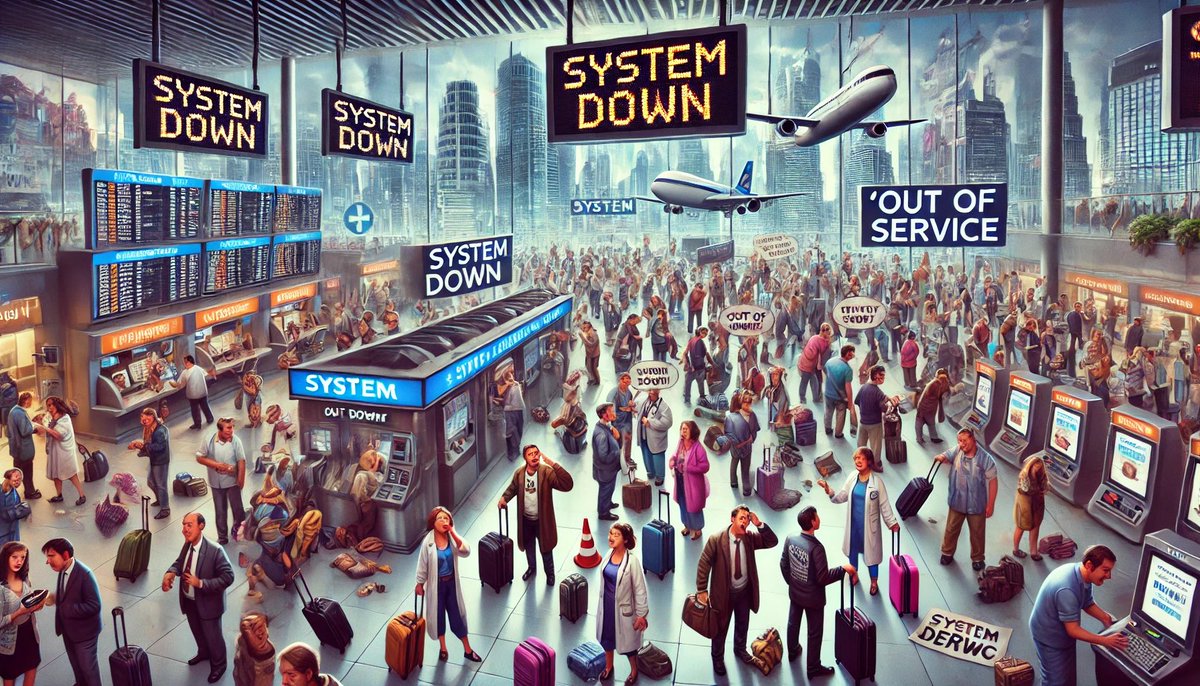 MrRobodachi's tweet photo. Today’s global tech outage turned the world into a real-life ‘Where’s Waldo?’ of stranded passengers, confused patients, and offline billboards. Who knew a single update could cause such comedic chaos? 🤖💻✈️ #TechFail #Outage https://t.co/S62LoZf49z