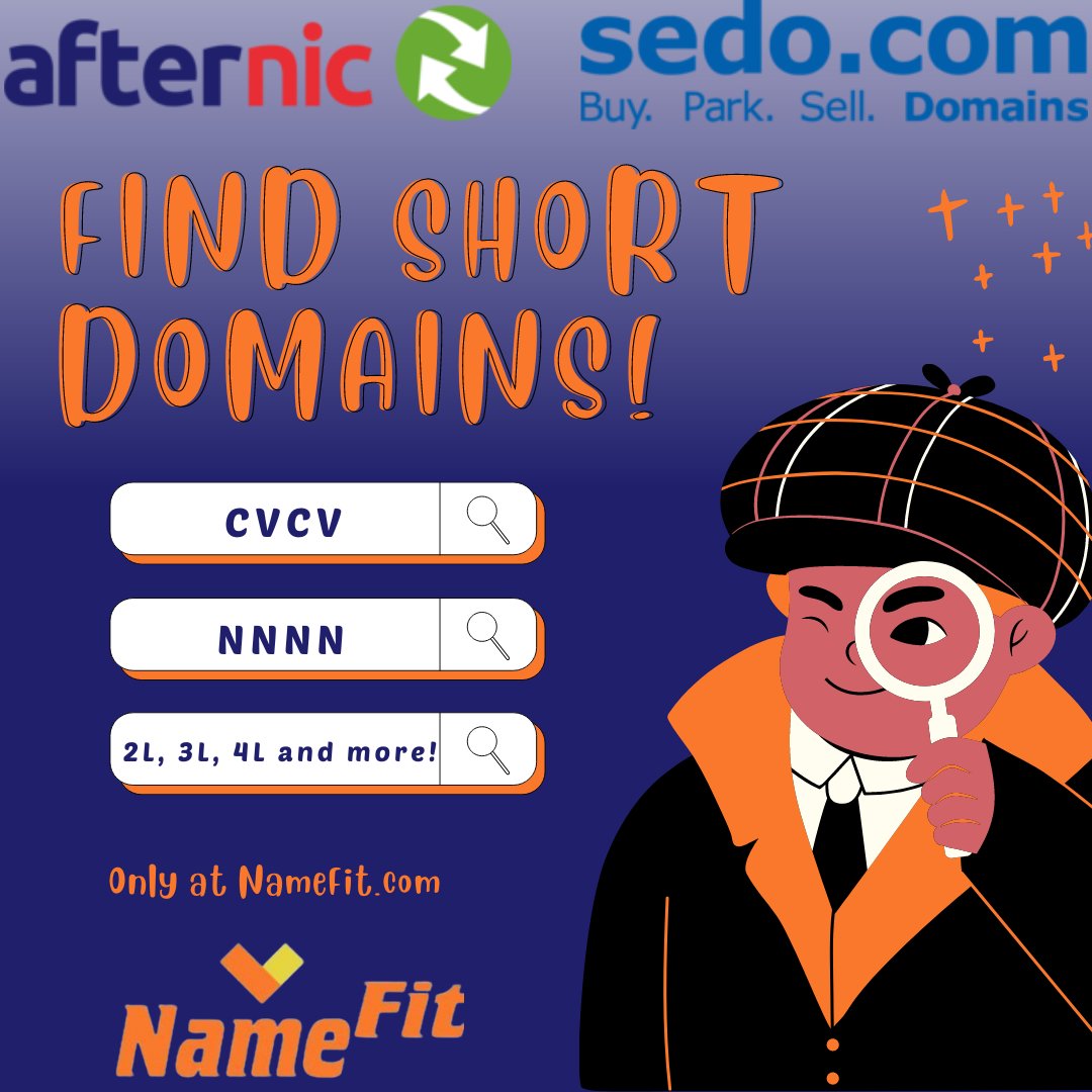 NFitSi's tweet photo. Only at #NameFit you can Search for #short #keyword #DomainNames like #3L and many more! Our #domains are selected from big #marketplaces like #Afternic &amp; #Sedo!

➡️https://t.co/JdDbhhJpds⬅️

Other possible searches are #2L #4L #NNN #NNNN #CVCV #CVVC #VCVC #VCCV!

#domainsforsale https://t.co/QbQsbpuqGa