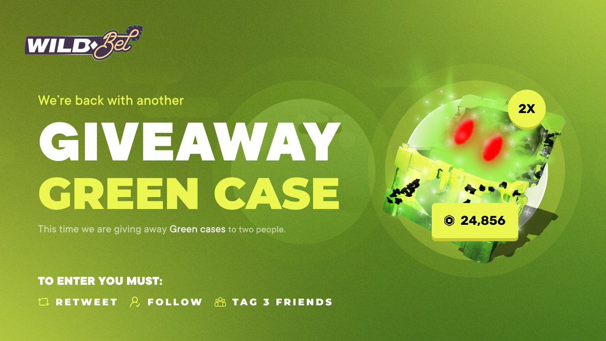 wildbetgg's tweet photo. 🎉 We're back with another giveaway!

We're giving away a Green Case to two lucky people! Remember to eat your greens. 🥦

Requirements:
✅ Follow us 
@wildbetgg
 
🐦 Retweet
🏷️ Tag 3 friends, and comment your Wildbet username.

🕔 Ends in 24 hours! https://t.co/UTQZq0EryG