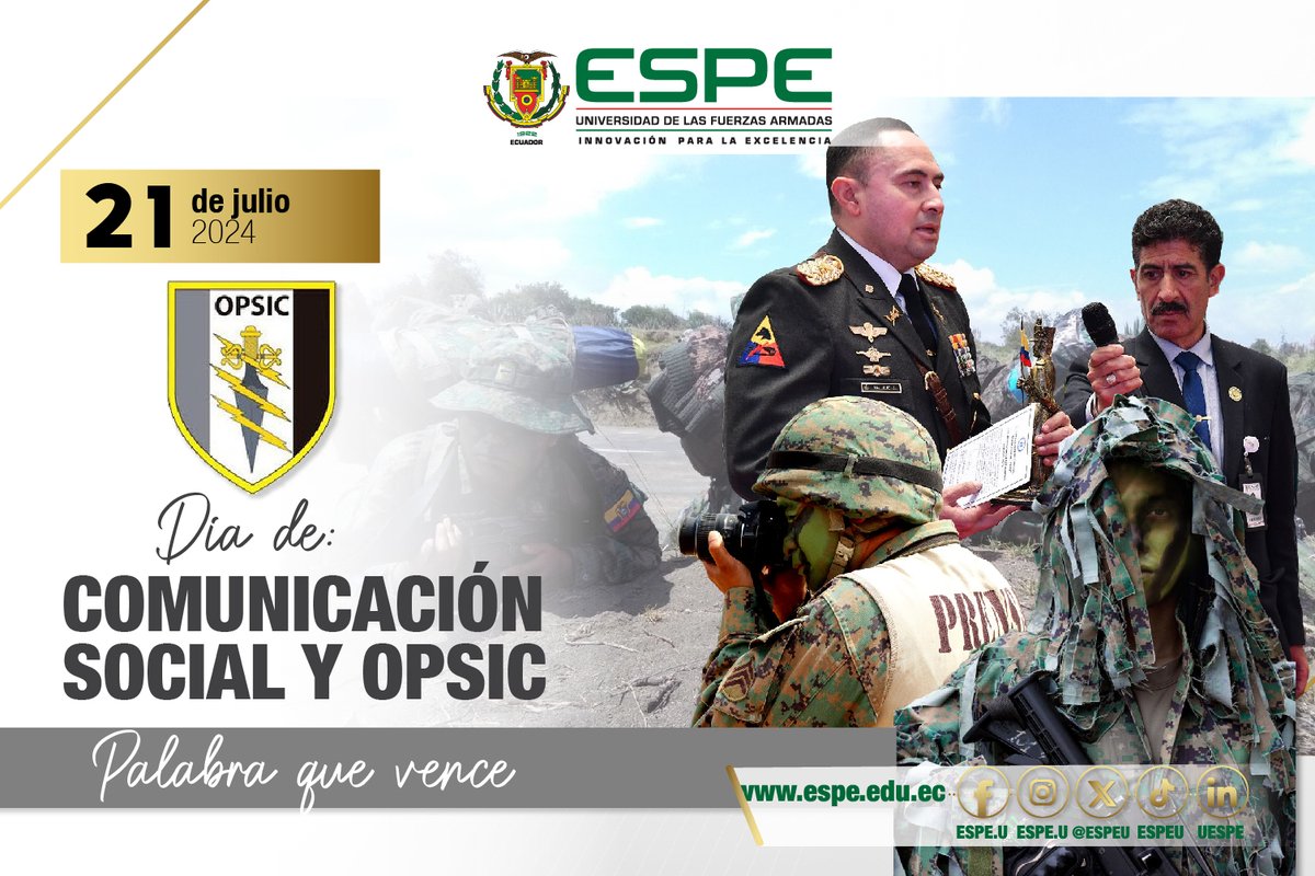 ESPEU's tweet photo. 🇪🇨 📹Día de la Comunicación Social y las #OPSIC de las @FFAAECUADOR.

🙌Un saludo al personal civil y militar quienes forman parte del sistema de comunicación, por su labor de informar con profesionalismo y veracidad a la sociedad.

#𝗬𝗼𝗦𝗼𝘆𝗘𝗦𝗣𝗘 https://t.co/0Qawx23aON