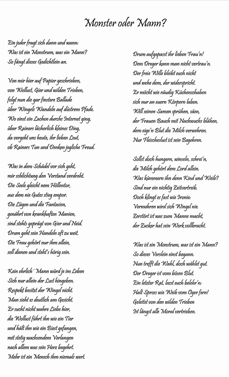 An die werte Haiderschaft:
In der WoT des lieben <a href="/BartigeDie32608/">Die bärtige Brille</a>, wurde ein Teil meines neuesten Werkes eingefügt, worauf ich sehr stolz bin. Hier veröffentliche ich nun eine Uncut-Version, die ich mit Hilfe vom lieben <a href="/Kopfsiedler/">Kopfsiedler</a> noch verbessern
[Versehentlich gelöscht🙈 ]