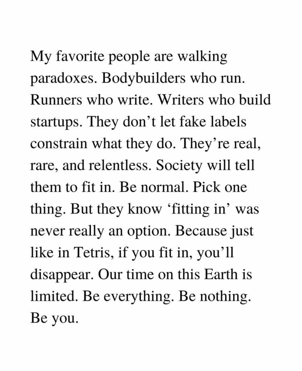 abdullahshbani's tweet photo. I admire those who defy conventional labels and pursue diverse passions. They remind us that our true potential lies in embracing our unique blend of interests and skills. Fitting in shouldn't mean compromising our individuality. Life is too short to be anything but ourselves. https://t.co/QbS1q662gn