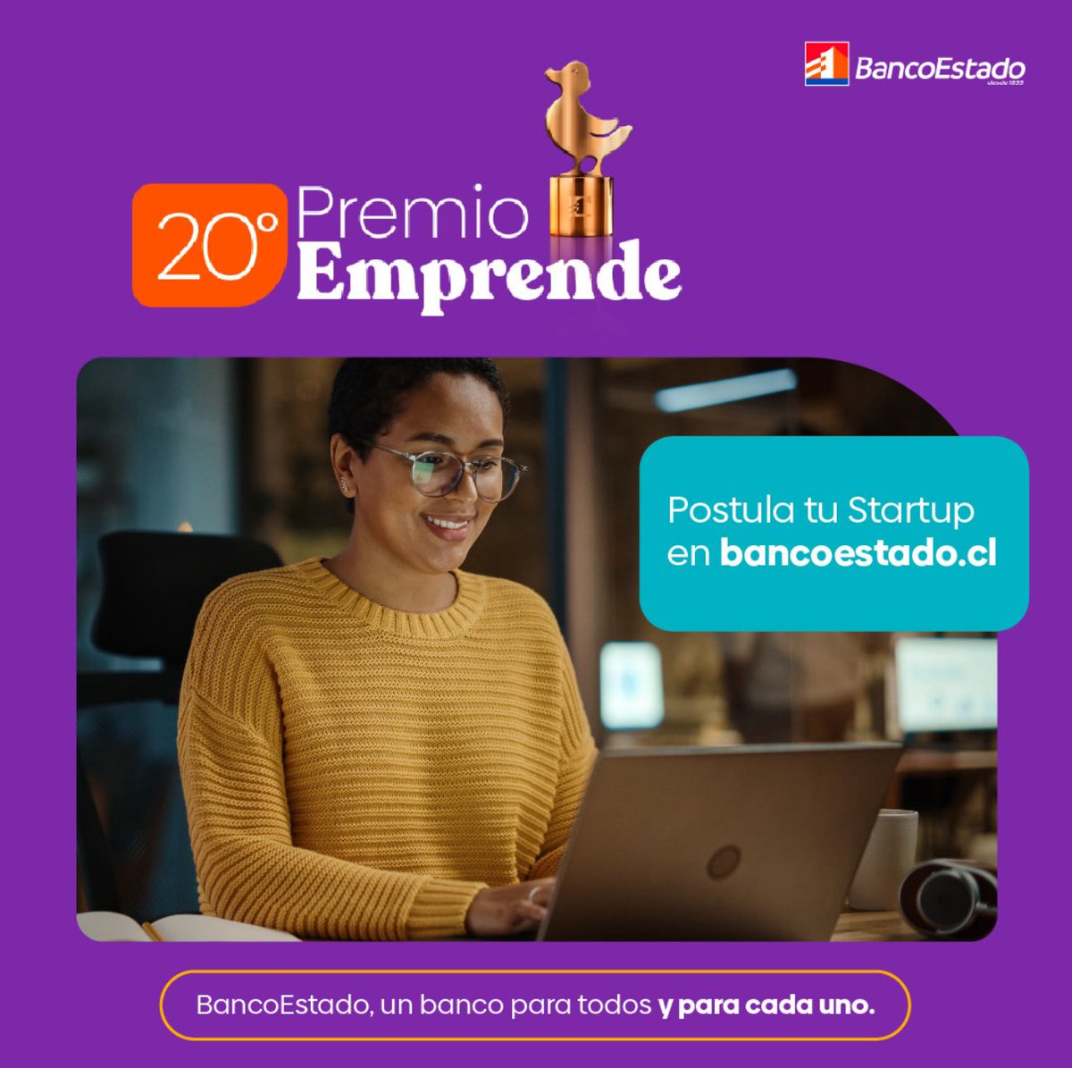 Wayra Hispam (@wayrahispam) on Twitter photo La dedicación y esfuerzo de las y los emprendedores es algo único y en <a href="/BancoEstado/">BancoEstado</a> quieren premiar el talento con la 20° versión del Premio Emprende.
Revisa la información en bancoestado.cl e inscribe a tu Startup hasta el 31 de agosto La dedicación y esfuerzo de las y los emprendedores es algo único y en <a href="/BancoEstado/">BancoEstado</a> quieren premiar el talento con la 20° versión del Premio Emprende.
Revisa la información en bancoestado.cl e inscribe a tu Startup hasta el 31 de agosto