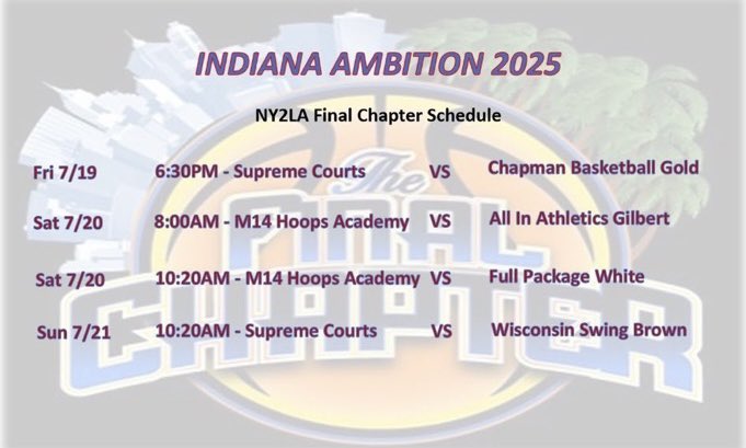 First game at 6:30 tonight in NY2LA The Final Chapter. Let’s finish strong fellas!! 💪🏽🏀