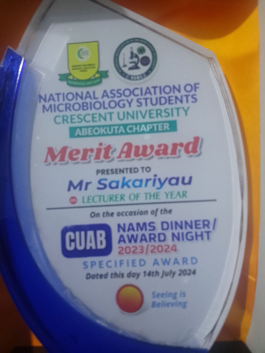 omotosho76's tweet photo. I am deeply honoured and thrilled to share that I have been awarded Lecturer of the Year by the NATIONAL ASSOCIATION OF MICROBIOLOGY STUDENTS, Cresent University Chapter.
This award is not just a personal achievement but a reflection of the hard work and dedication of my.. 1/3 https://t.co/6nZgaQ7Vkm