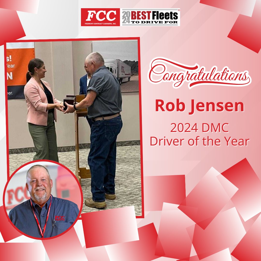 FCC_INC's tweet photo. 🚚 Congratulations to Rob Jensen for being named the 2024 DMC Driver of the Year! 🏆 Your dedication and excellence set the bar high. Well deserved! 👏 #DriverOfTheYear #FCCProud #2024Award #RoadWarrior #DrivingDedication https://t.co/knACfLAy4K