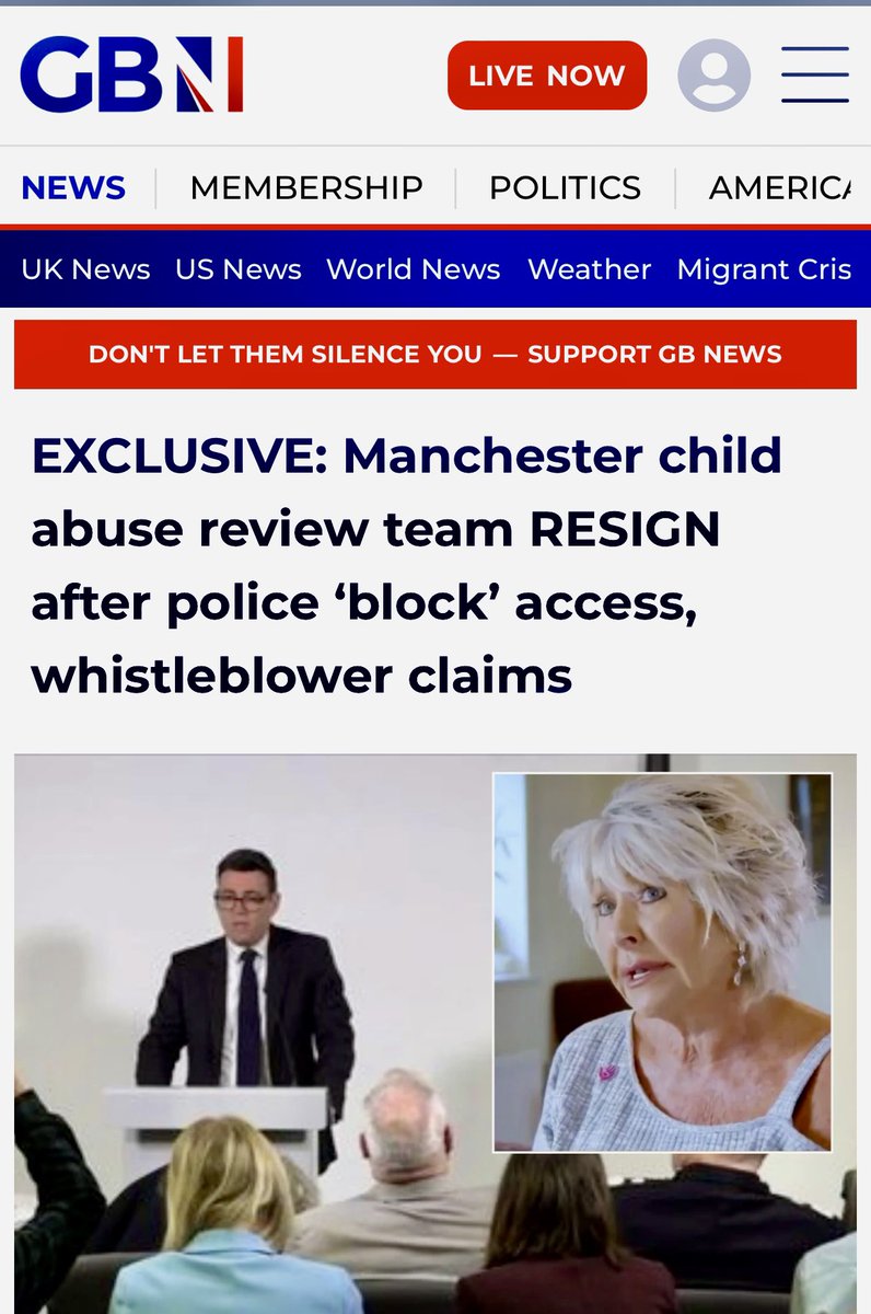 MaggieOliverUK's tweet photo. I stand by every word said in this article by @CDP1882 and @GBNEWS .  I’ve known about this resignation for about 6 weeks, but I promised @MayorofGM that I would say nothing until there had been an official announcement. I kept my word. That announcement came last Friday…. And once again, it’s just pure SPIN! Gary Ridgeway and Malcolm Newson, two men I have learned to trust and respect immensely over a period of 7 years, resigned. FACT. They were being blocked at every turn. FACT. They had already met several survivors who had either already spoken to them about their experiences of the past 5 years with @gmpo or agreed to be interviewed. FACT. And hence eventually they had no choice other than to say doing an Asdurance review under those circumstances was impossible. TRUTH.

And when I and my team @TMOFCharity met one of the survivors “Kelly” this week who has been working with us as well as the Review Team for over 5 years and she  STILL hadn’t been informed they had resigned I felt it to be disgusting! So I informed her myself. Other survivors are all still unaware…. 

Once again, the PR machine in full throttle to conceal the truth and present a fantasy. And hence why when I hear words such as “ Duty of Candour”, honesty, transparency you must forgive me for rolling my eyes in disgust!

Story in full on my next tweet…. 

https://t.co/uymv5gwWxE