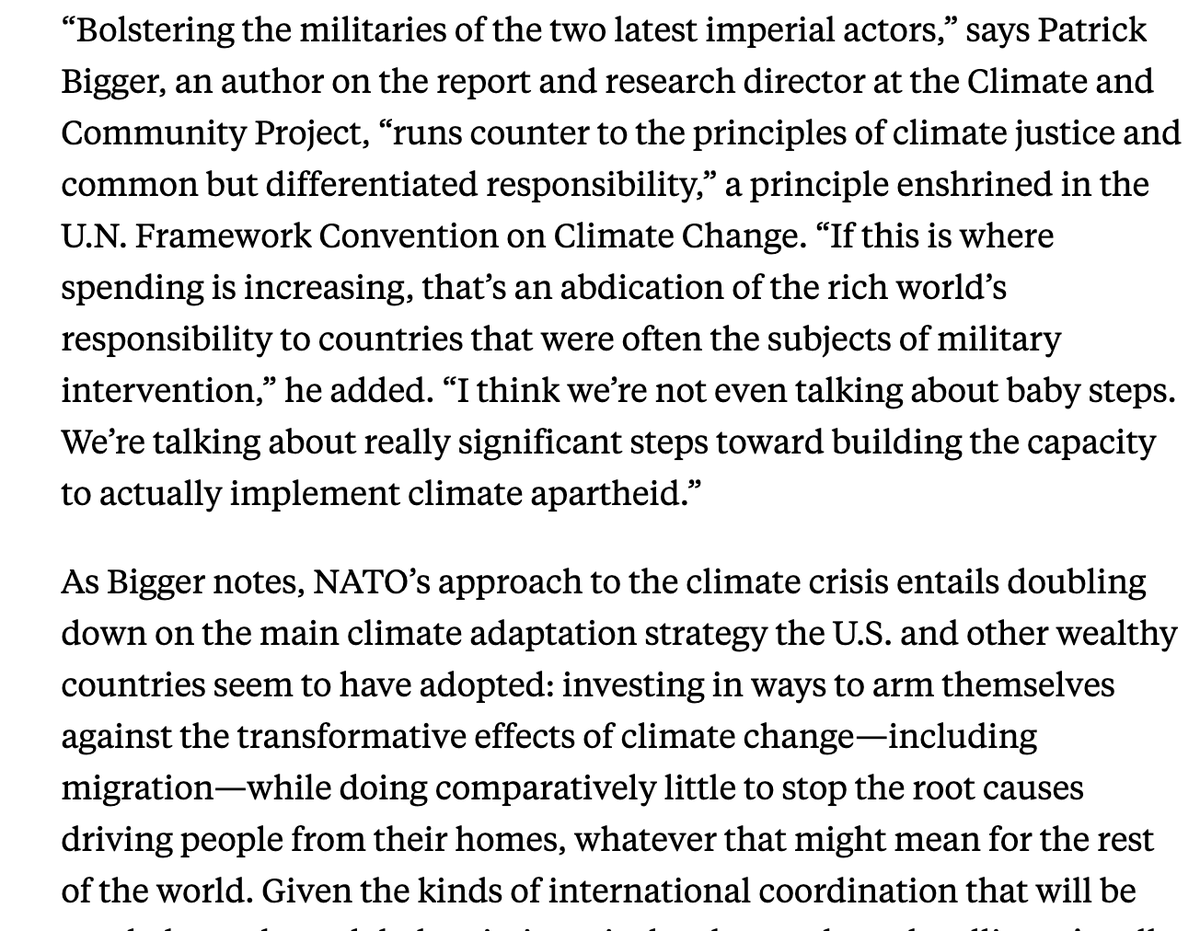 cplusci's tweet photo. In this excellent piece by @KateAronoff on the massive carbon and financial costs of boosting militarization, research director @patrickmbigger points out that unchecked military expansion is a path to implementing climate apartheid. https://t.co/3grGMtHTwc https://t.co/43UbPeaoAe