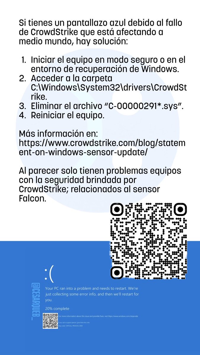 Información que cura
#bluescreen #Crowdstrike #Windows