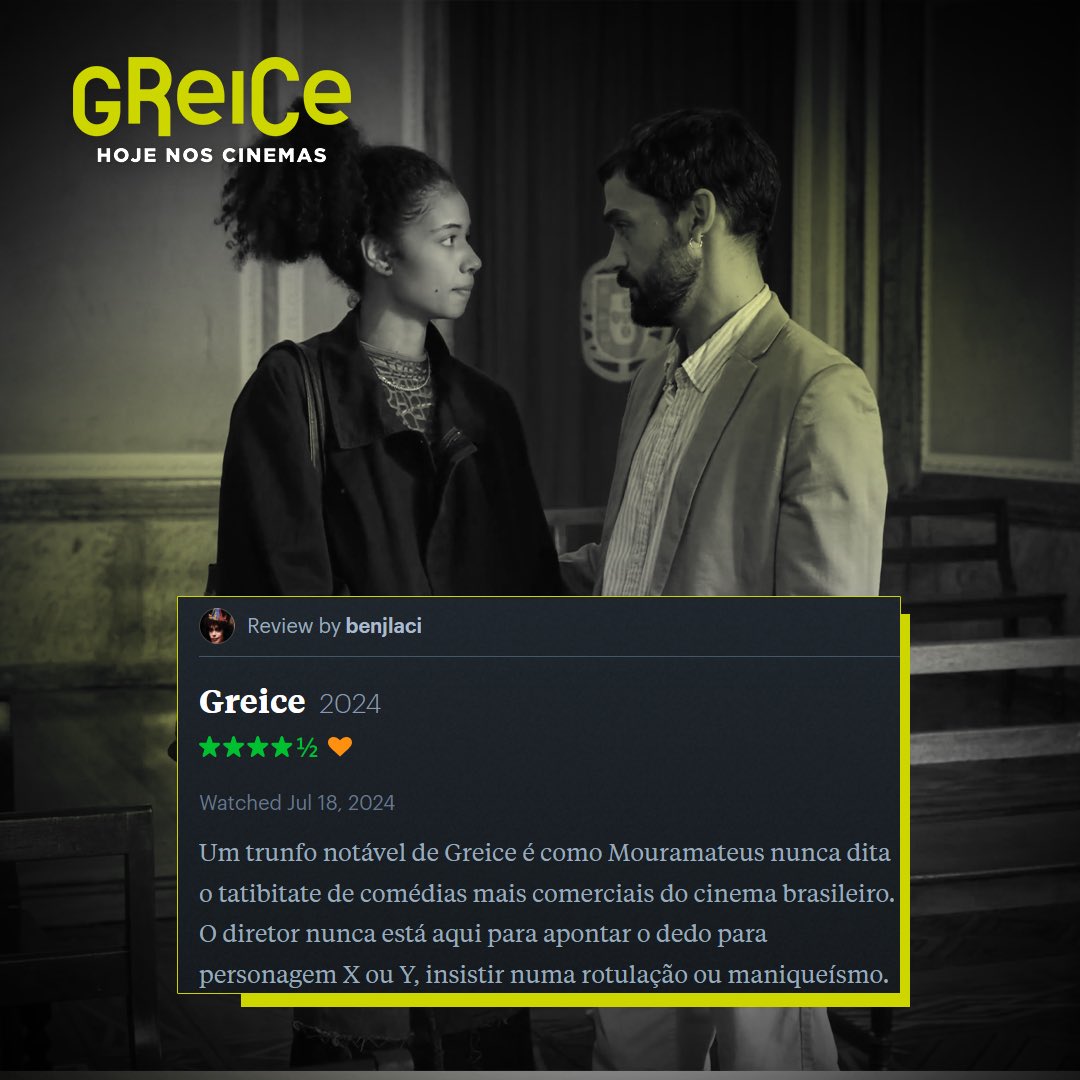 vitrine_filmes's tweet photo. “Greice” mal chegou nas salas de cinema e já conquistou o coração dos usuários do @letterboxd. 💚
Garanta já seu ingresso no link na bio.
#Greice #CinemaNacional #VitrineFilmes #OlharDeCinema #CuritibaIFF #HojeNosCinemas
#LeiPauloGustavoSP #tudoviracultsp https://t.co/y6XRfvPxsJ