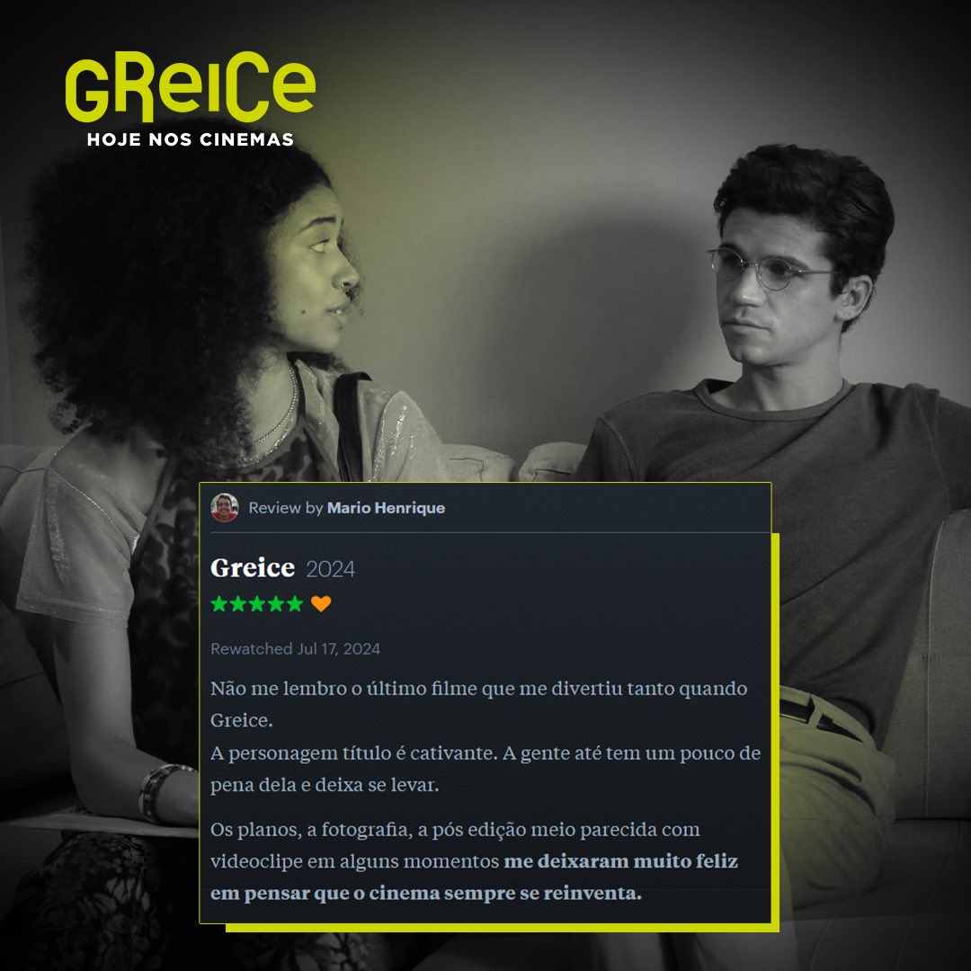 vitrine_filmes's tweet photo. “Greice” mal chegou nas salas de cinema e já conquistou o coração dos usuários do @letterboxd. 💚
Garanta já seu ingresso no link na bio.
#Greice #CinemaNacional #VitrineFilmes #OlharDeCinema #CuritibaIFF #HojeNosCinemas
#LeiPauloGustavoSP #tudoviracultsp https://t.co/y6XRfvPxsJ