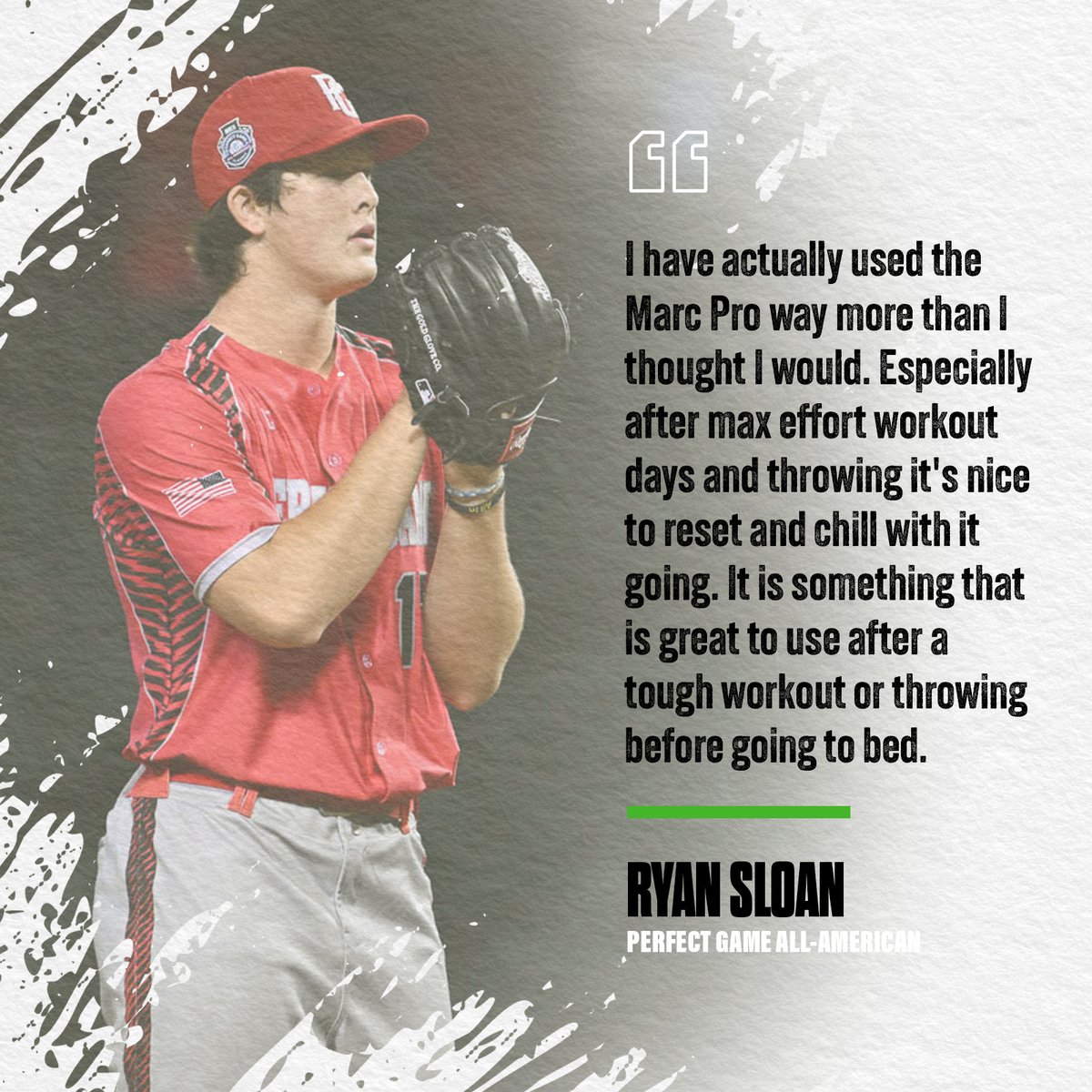 Second rounder Ryan Sloan uses his Marc Pro to reset and chill after max effort workouts and throwing days.