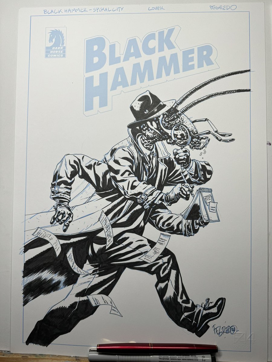 duncanfegredo's tweet photo. A little process for my #BlackHammer: Spiral City variant cover  from Jeff Lemire, @TeddyKrist, @DarkHorseComics 
Final cover, alt final cover, inks and sketch genesis. https://t.co/wyz9zXtI81