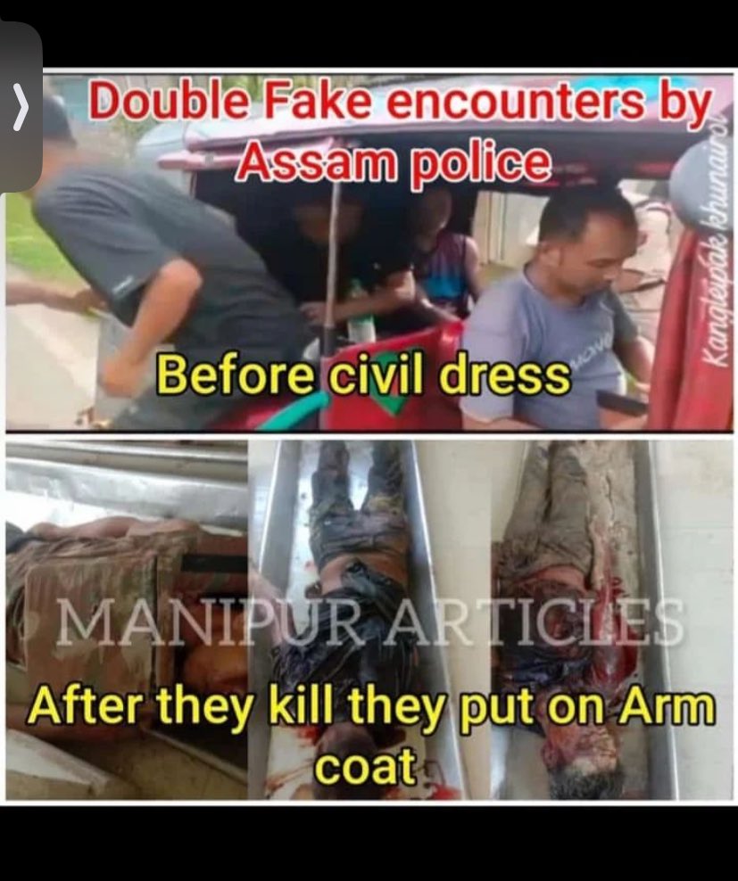 mangkoo_'s tweet photo. Shame on you, @assampolice.

Arrested with civil dresses and made to die with bulletproof vests!

#AssamPoliceExposed
#AssamFakeEncounter 
#ManipurViolence

@DGPAssamPolice @CMOfficeAssam @BJP4Assam @INCAssam @AssamCid @himantabiswa @thewire_in @NENowNews @the_hindu @ndtv https://t.co/thtjSh9JnS