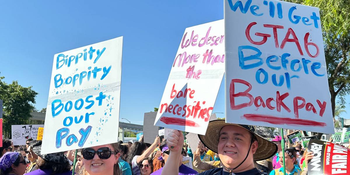 I'm sorry but these signs used by Disneyland cast members on strike right now are iconic

Don't be the villain, Disney!