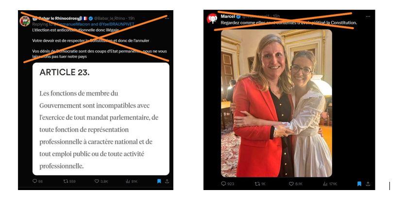 🇫🇷  La participation des ministres démissionnaires à l'élection violerait la Constitution ?

⚠️ C'est ce que prétendent de nombreux internautes, mais cette affirmation est trompeuse, ont expliqué plusieurs constitutionnalistes à l'#AFP. Explications ⤵️ 1/3