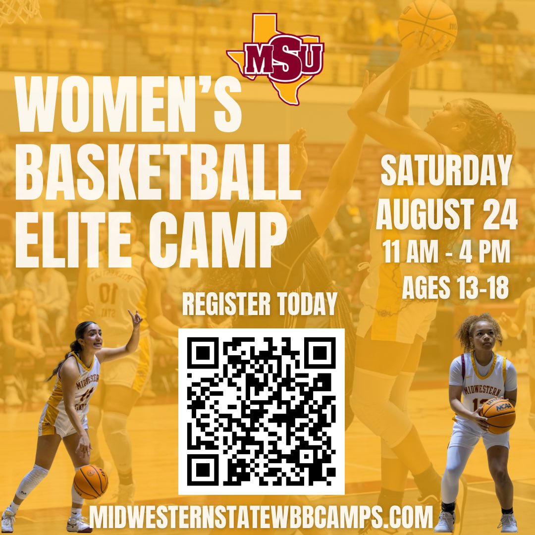 MSUTexasWBB's tweet photo. MSU Womenโs Basketball Elite Camp ๐
๐๏ธ August 24, 2024
โฐ Check-In: 10:30 AM
๐ Midwestern State University - Ligon Coliseum
3410 Taft Blvd., Wichita Falls, TX 76308
Limited Space, Sign Up โฌ๏ธ:
https://t.co/KMgCbVv9y9
๐จCome out. Compete. Work.
#runwithmsu | #stanggang https://t.co/tlmGQs11lu