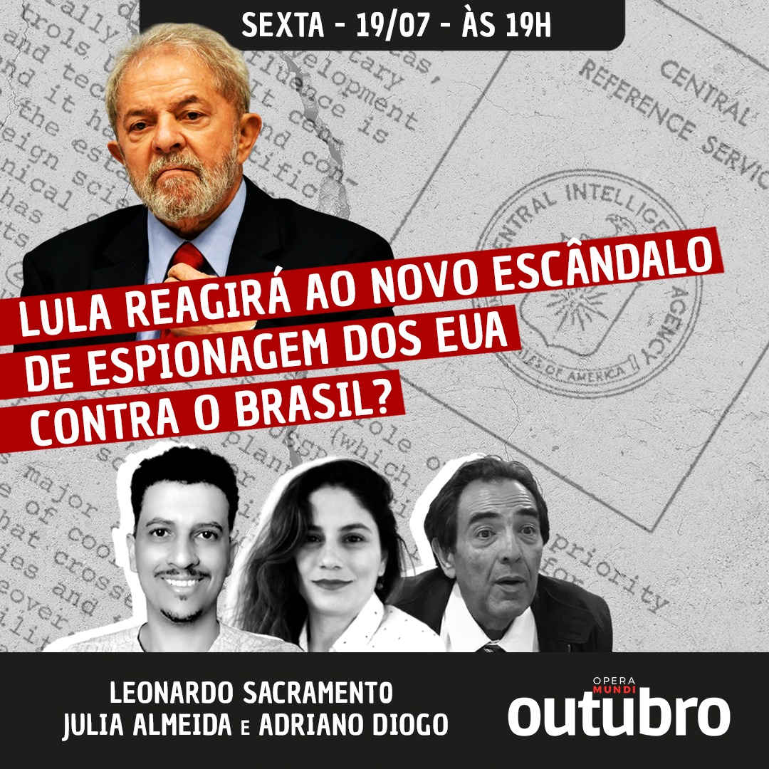O Outubro desta sexta (19/07) conta com a participação do pesquisador Leonardo Sacramento, da professora <a href="/julia_avs/">Julia Almeida</a> e do militante histórico <a href="/adrianodiogo/">Adriano Diogo PT</a> para debater o último escândalo de espionagem dos EUA contra o Brasil

Assista ao vivo às 19h:
➡️youtube.com/live/B3QpJ5TCO…