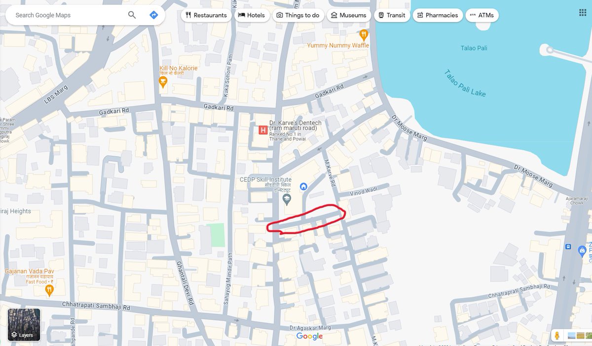 Krishna__joshi's tweet photo. 1] hello, I am a resident living near ram maruti road, thane [w]. I have a dog and i usually take him for walks near my buildings on the back roads as there is less cars that go buy, how ever one of the streets i walk on [ google maps image attached] has very unsafe footpath https://t.co/93RMu7Lpdw