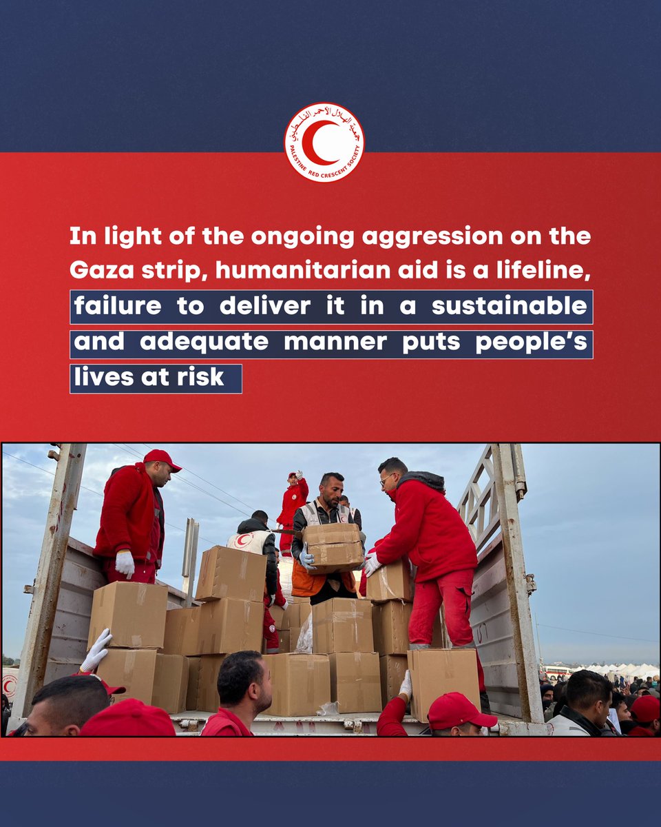 PalestineRCS's tweet photo. In light of the ongoing aggression on the #Gaza Strip, humanitarian aid is a lifeline, failure to deliver it in a sustainable and adequate manner puts people’s lives at risk. #HumantarianAid #IHL https://t.co/BTi6k6AHGD