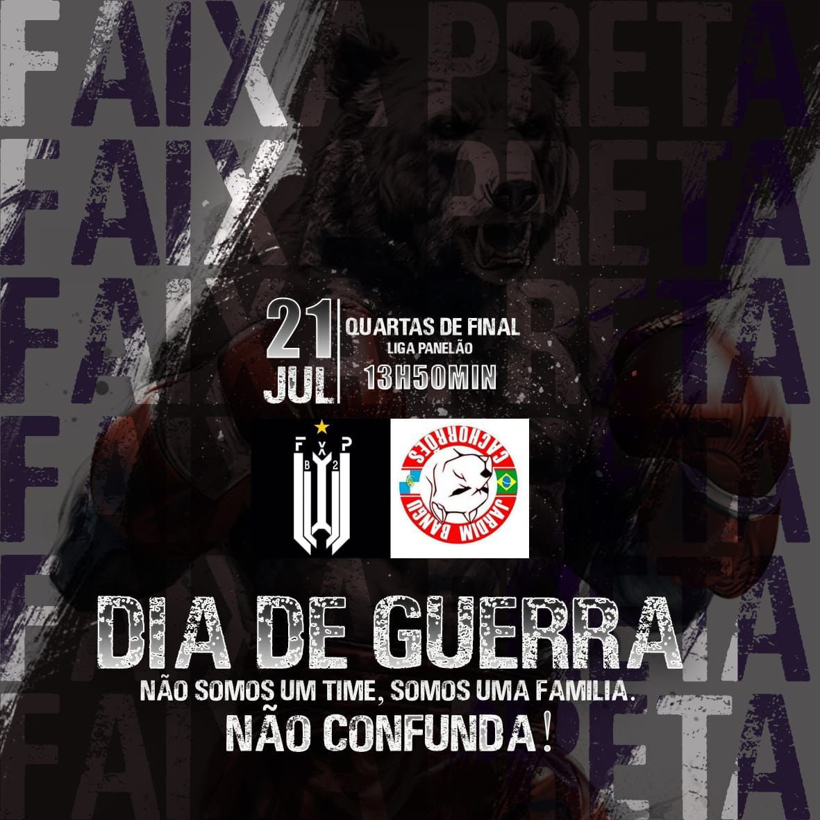 faixapretab2fc's tweet photo. NÃO CONFUNDA!

Domingo estaremos juntos em mais uma batalha, mais uma guerra…
Contamos com vocês.🥋🔥😡 https://t.co/xH39QgW0CC