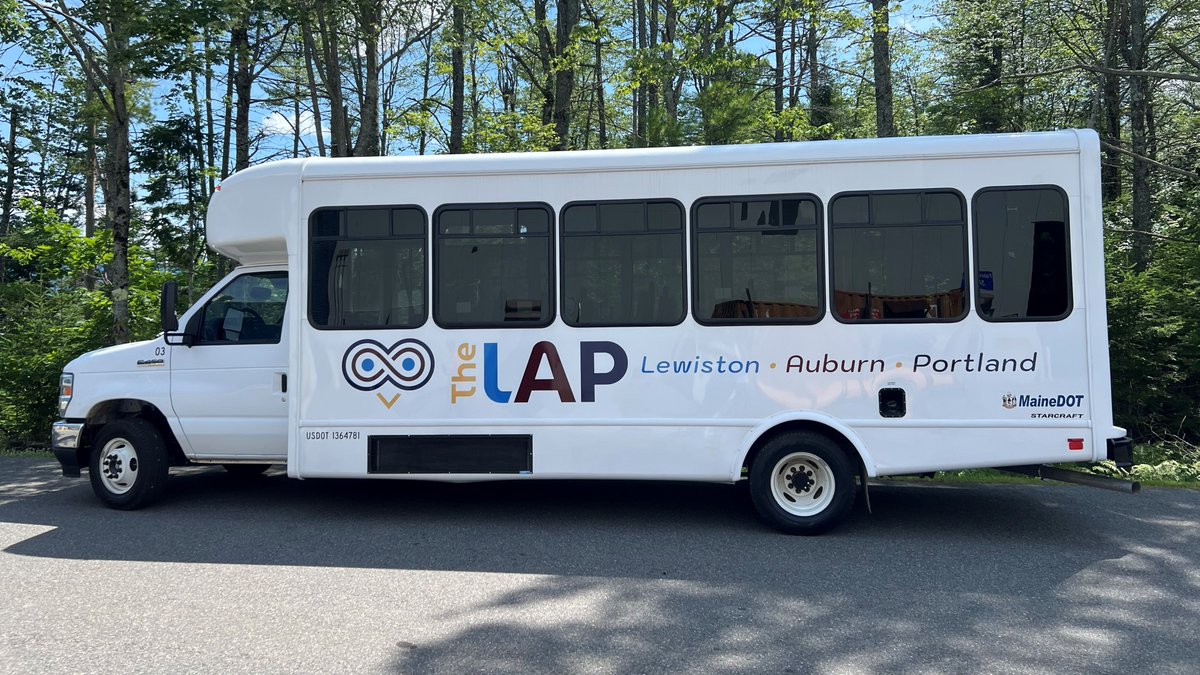 MaineDOT1's tweet photo. “The LAP” commuter bus service between Lewiston/Auburn and Portland will begin on Monday. 

Visit this link for more information, including a link to the weekday schedule:  
https://t.co/eYNNjdCyUh

We are still working to make “The LAP” visible in the Token Transit app. https://t.co/7wMjQbru1x