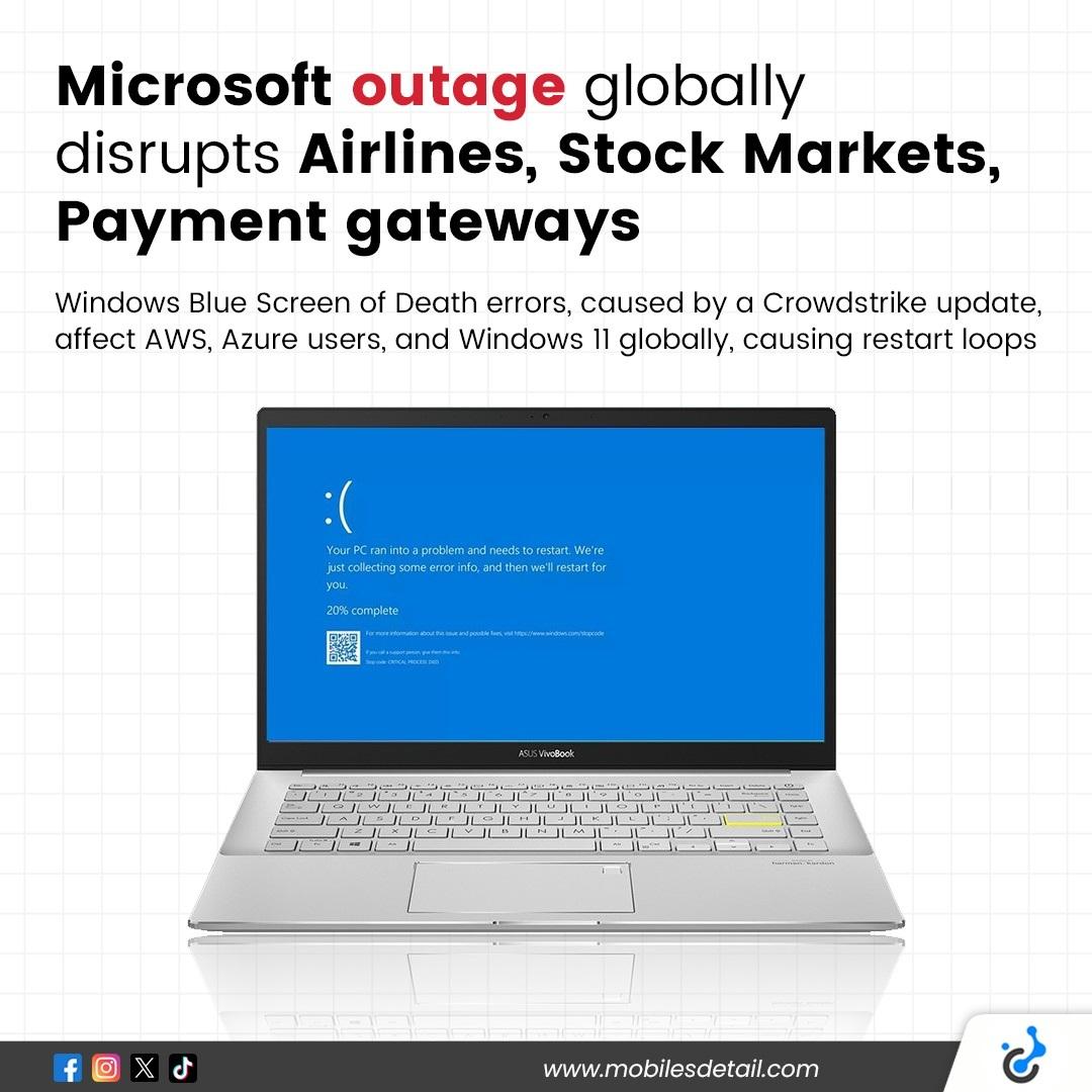 mobilesdetail's tweet photo. Microsoft Crowdstrike Outage: Airlines, banks, and other sectors are in chaos after cybersecurity update hits IT systems

#microsoft #crowdstrike #outage #airlines #microsoftcrowdstrike #microsoftoutage #banks #itsystem #technews #mobilesdetail https://t.co/jprvvpZ3Xh