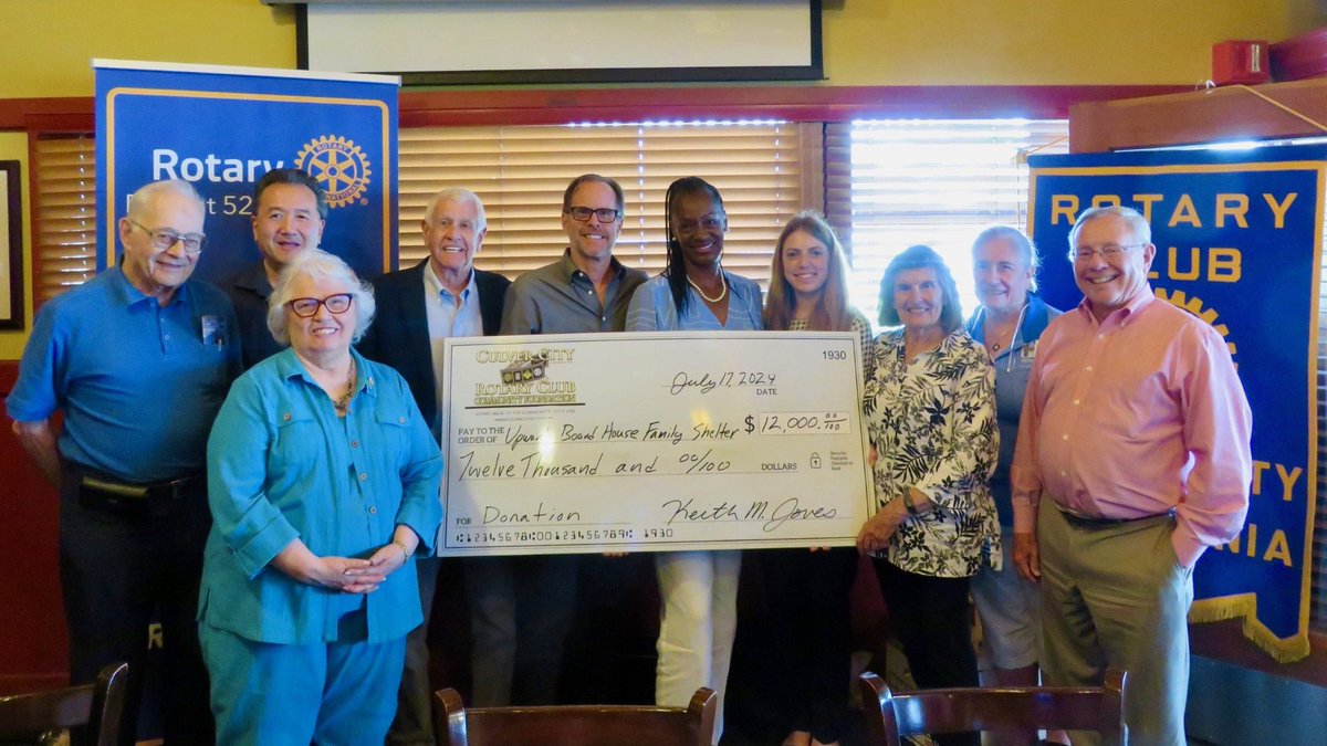 UpwardBoundLA's tweet photo. Huge thank you to the Culver City Rotary Club for donating $12K to our Adopt A Unit Program at our Family Shelter. Thank you to our board member @booker_pearson &amp; CEO Christine Mirasy-Glasco for their help as well! We're grateful for the support to end family homelessness in LA. https://t.co/AfkXGMmA4O