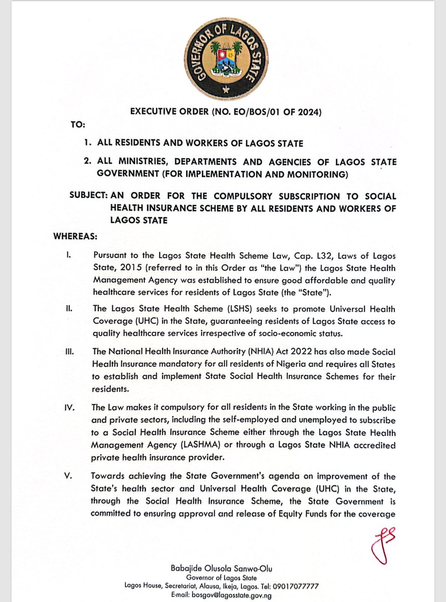 LagHealthScheme's tweet photo. LASHMA EXECUTIVE ORDER https://t.co/JHixXAGOEN