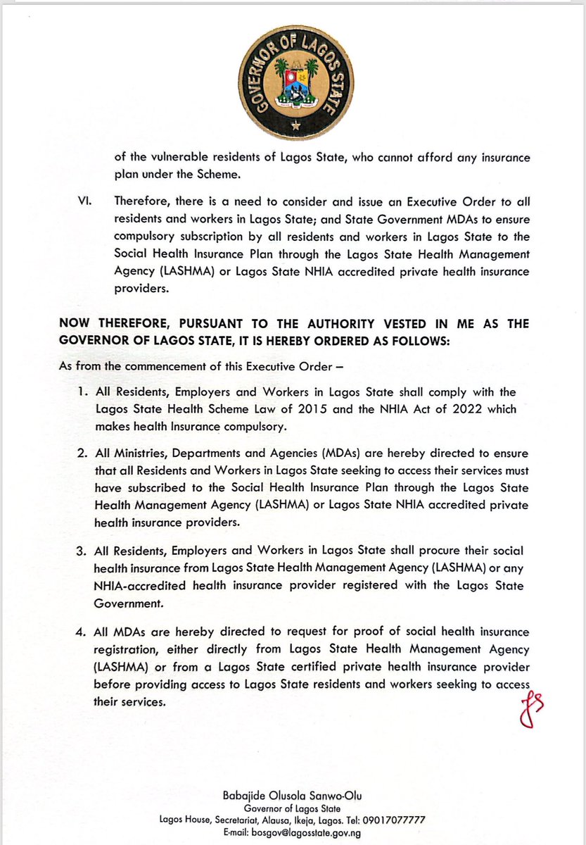 LagHealthScheme's tweet photo. LASHMA EXECUTIVE ORDER https://t.co/JHixXAGOEN