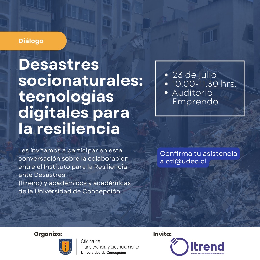 Ciencia_UdeC's tweet image. #AgendaUdeC: Diálogo &apos;Desastres socionaturales: tecnologías digitales para la resiliencia&apos;

ℹ️Conversaremos sobre la colaboración entre el Instituto para la Resiliencia ante Desastres (Itrend) y académicos y académicas de la Universidad de Concepción