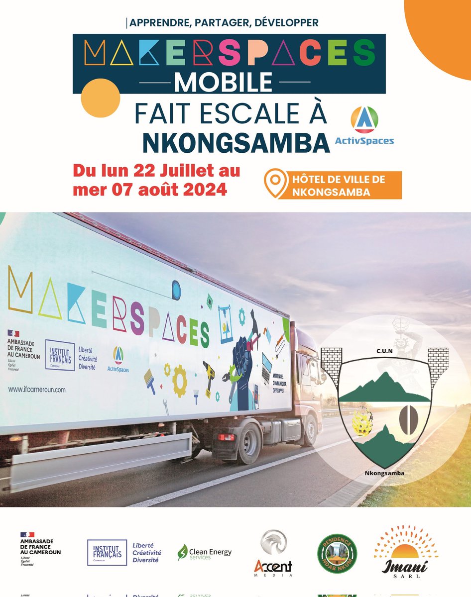 🚚💡𝐋𝐚 𝐂𝐚𝐫𝐚𝐯𝐚𝐧𝐞 𝐃𝐢𝐠𝐢𝐭𝐚𝐥𝐞 𝐞𝐬𝐭 𝐚̀ 𝐍𝐤𝐨𝐧𝐠...😱

🚚🌍Le MakerSpace Mobile fait escape à Nkongsamba(Moungo) pour 02 semaines de découverte et d'immersion dans le monde innovant de la technologique numérique.

📅 ouvert tous les jours du lundi 22 juillet au