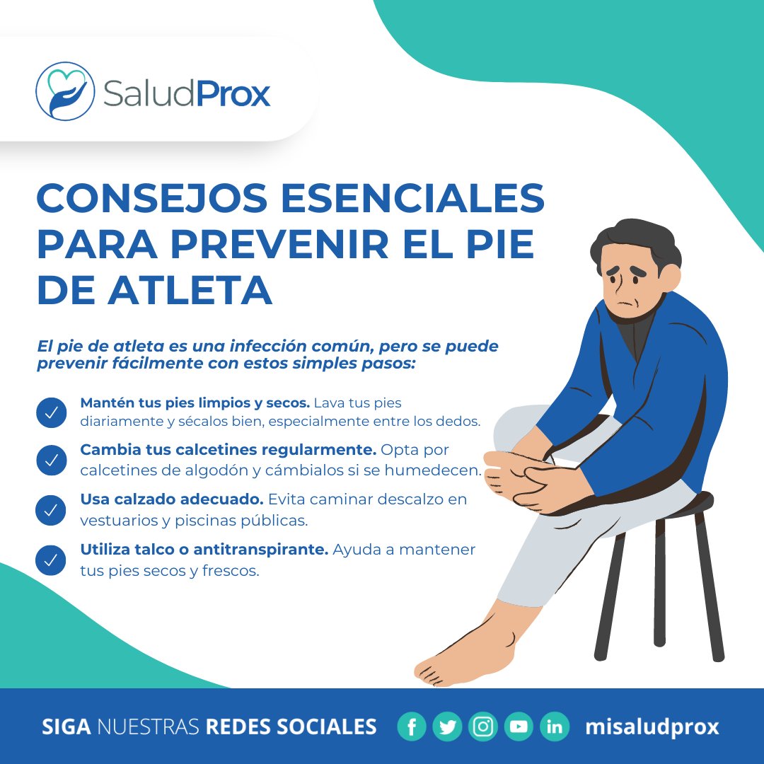 SaludProx's tweet photo. ¿Qué es el Pie de Atleta y Cómo Prevenirlo?
El pie de atleta es una infección fúngica que afecta la piel de los pies, causando picazón, enrojecimiento y agrietamiento. ¡Síguenos en redes sociales para más consejos de salud! @misaludprox
#SaludPies #Prevención #PieDeAtleta https://t.co/bmZlAEG1qE