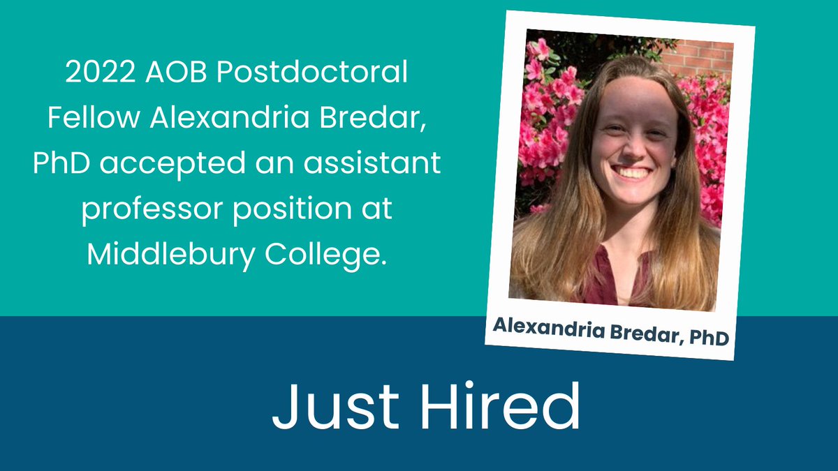 BeckmanFnd's tweet photo. RECENTLY HIRED: 2022 AOB Postdoctoral Fellow Alexandria Bredar, PhD accepted an assistant professor position at Middlebury College.

#congratulations #alumnihighlights #justhired #phd #academia #careers

@middlebury https://t.co/fw7tsKkA1b