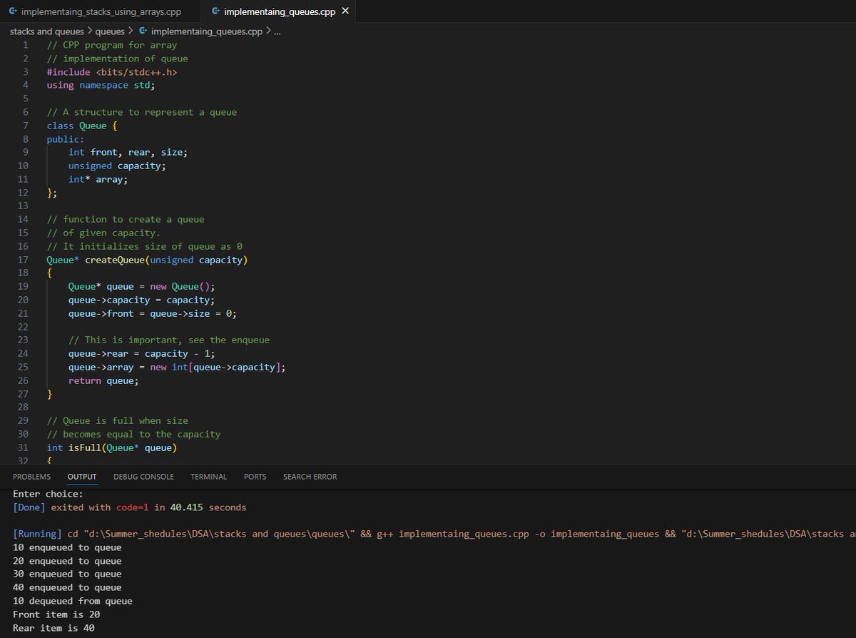 VV_Algos's tweet photo. Day 15 of my 30-day DSA challenge! 
Today, I started learning about stacks and queues. I implemented stacks using arrays and queues using pointers, all thanks to @geeksforgeeks.

#DSAChallenge #CPlusPlus #CodingJourney https://t.co/48FYiKs4pJ