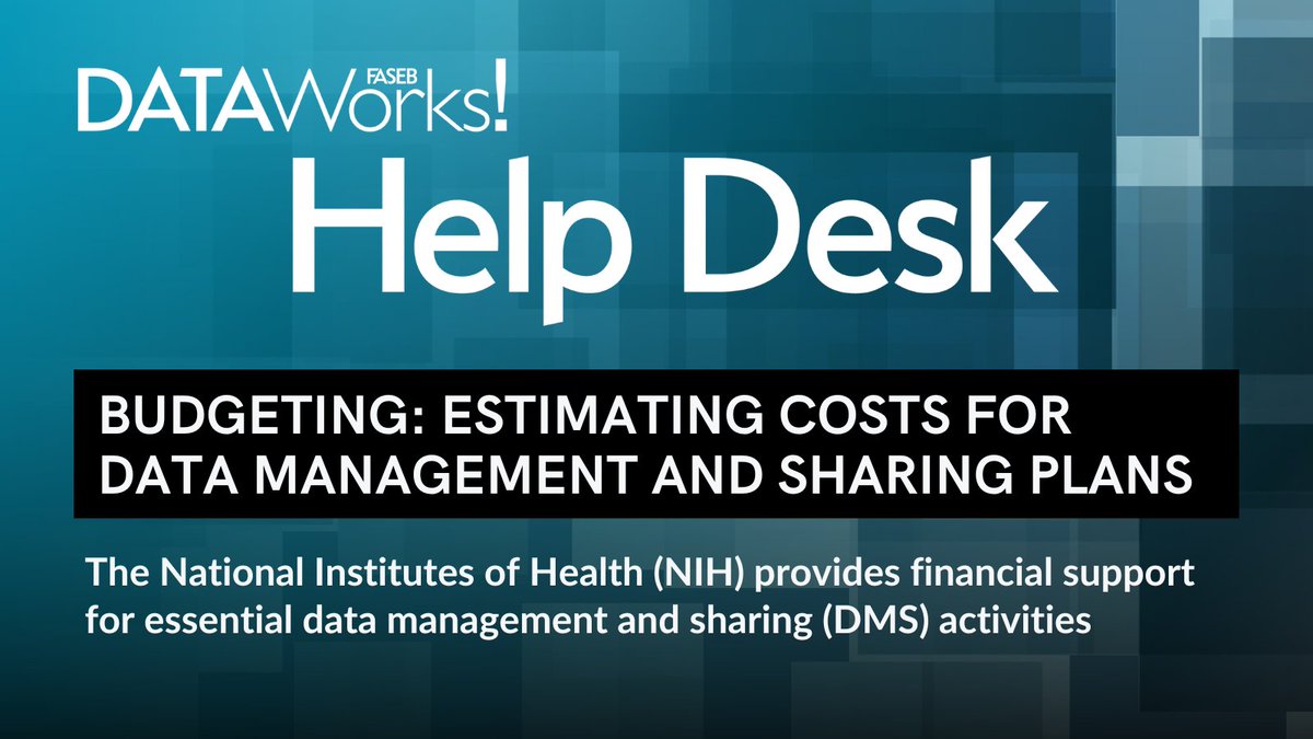FASEBorg's tweet image. Researchers, ensure your data management is top-notch! Check out the #FASEBDataWorks Help Desk guide on budgeting: estimating costs for essential data management and sharing plans. From de-identification to repository fees, we&apos;ve got helpful tips: hubs.ly/Q02H6JY90 
@NIH
