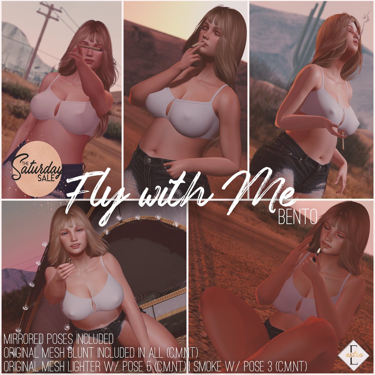 ExtraSL's tweet image. 𝗦𝗮𝘁𝘂𝗿𝗱𝗮𝘆 𝗦𝗮𝗹𝗲 𝟳/𝟭𝟵 - 𝟳/𝟮𝟭

Drift away this weekend with the lovely 'Fly with Me'
fatpack on sale for Saturday Sale! All five poses are
included with original mesh props and mirrored
versions of the poses!

maps.secondlife.com/secondlife/Cro…