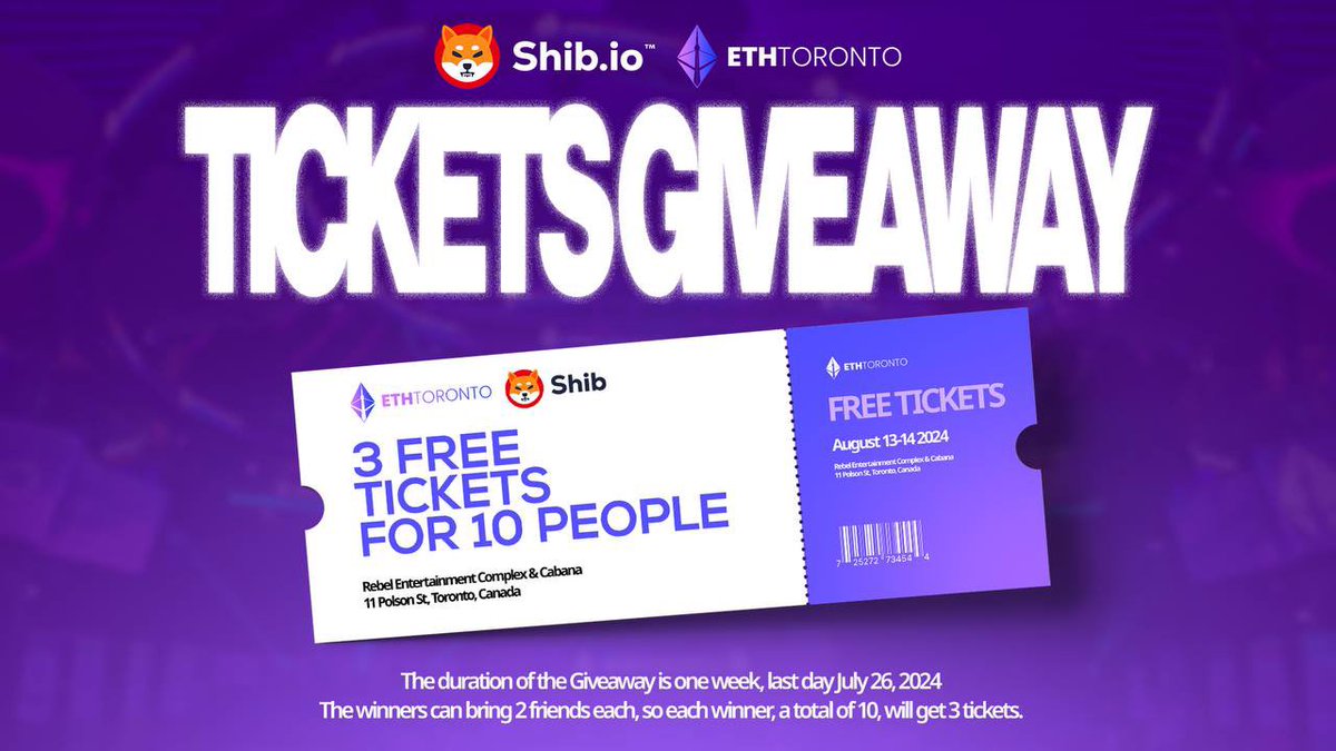 #SHIBARMY Win tickets to @ETH_toronto for you and 2 friends! 🏆

To enter:
1️⃣ Mention 2 friends you'd bring along
2️⃣ Retweet this tweet
🎁30 Lucky winners!

Don't miss out on this exciting ETH event!