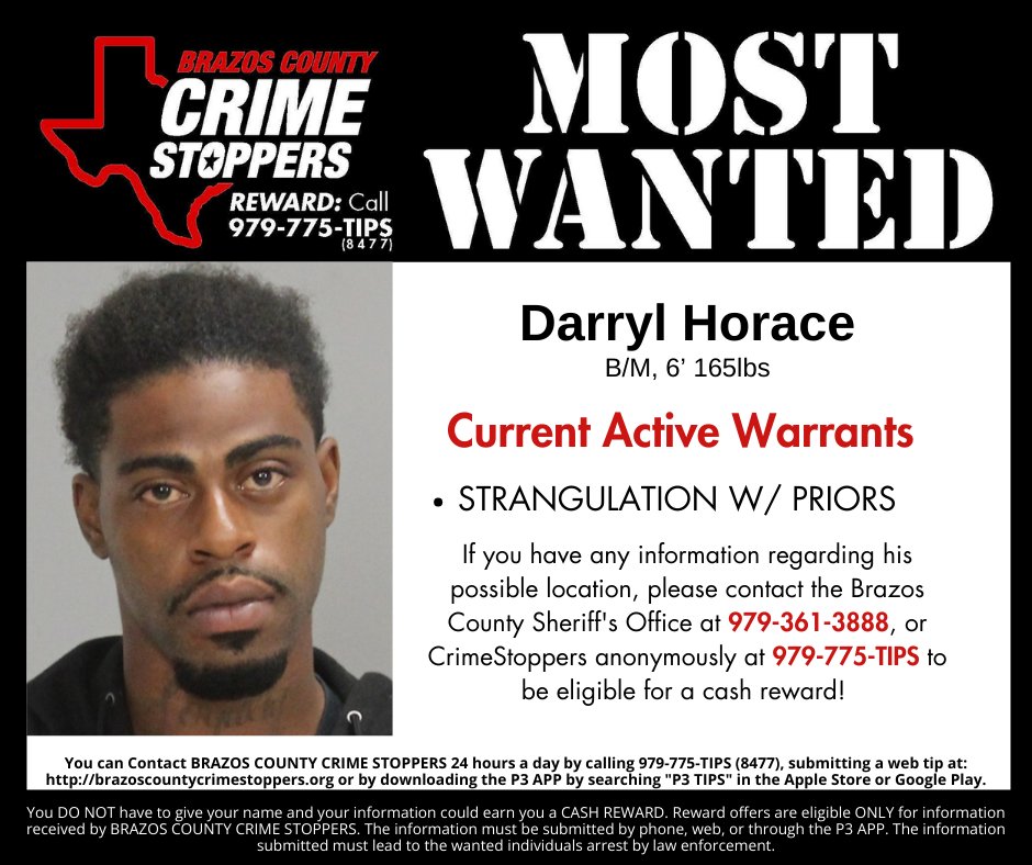 This weeks #FugitveFriday is Darryl Horace. Darryl is wanted for Strangulation w/ Priors, and is currently on our Top 10 Most Wanted list. Due to his violent history we’re including him as this week’s fugitive.