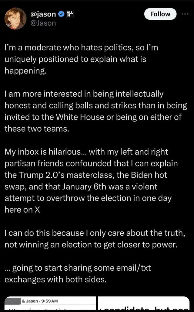 SBM_SF's tweet photo. @Jason “January 6th was a violent attempt to overthrow the election” 
*supports trump* https://t.co/iPtBNrXZIS