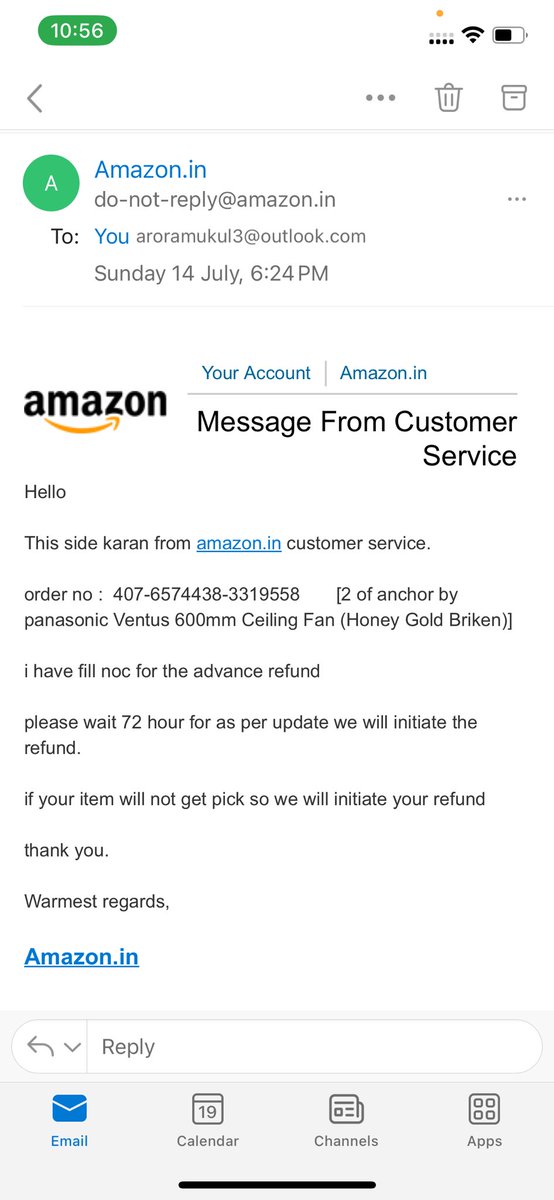 mukoolarora's tweet photo. @amazonIN despite being written communication , amazon failed to keep the promise . Its zenith of unproffessionalism. Its more than 1 month. Still waiting for refund. https://t.co/nwuT4aIutl