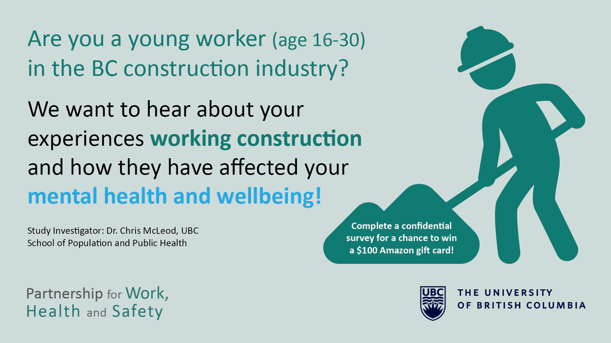 Are you a young worker in the construction industry? UBC is currently conducting a study on the health and well-being of young construction workers. Participate in the survey: ubc.ca1.qualtrics.com/jfe/form/SV_6u…