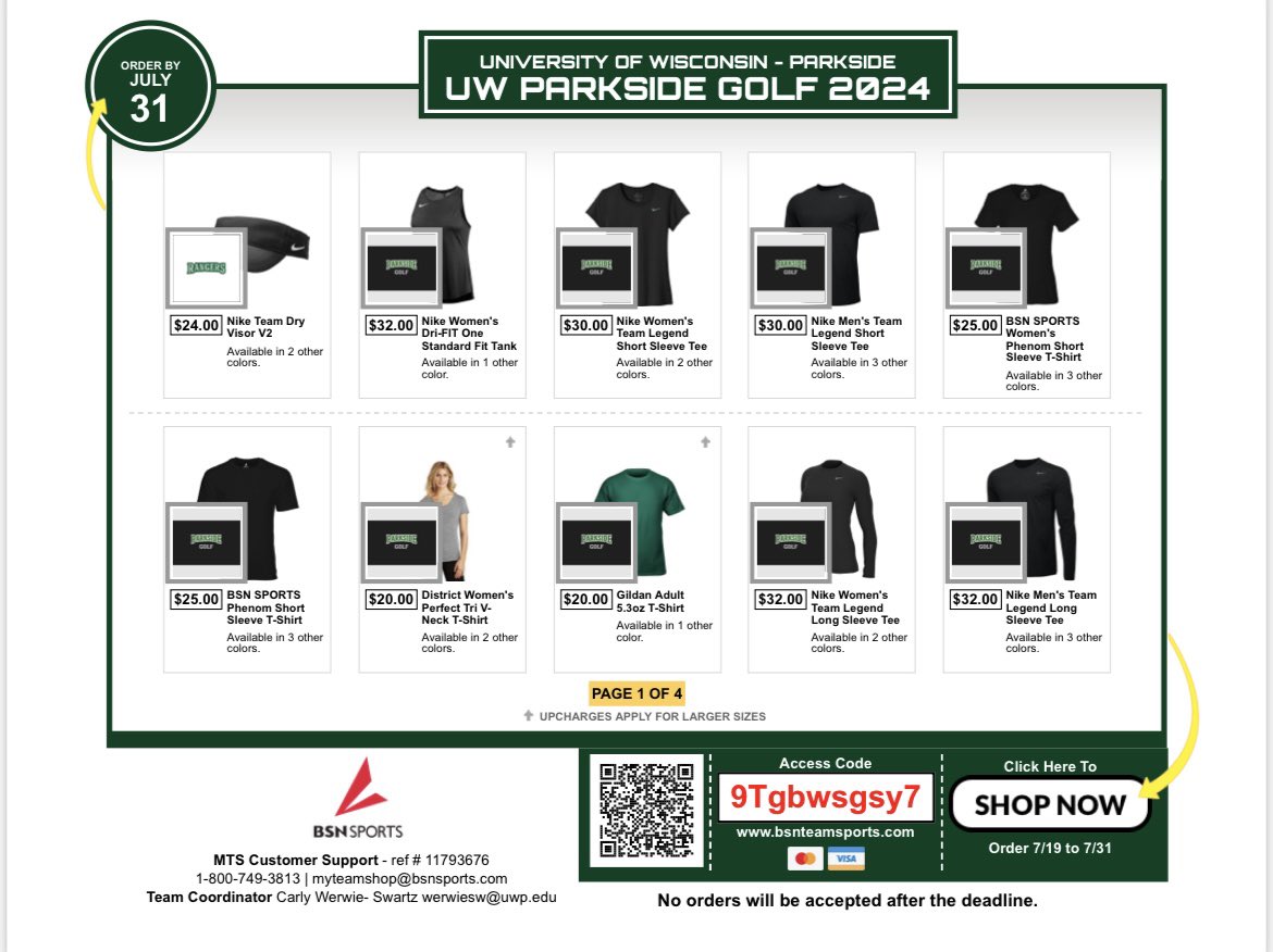 Our team shop is open! Here is a little preview of what you’ll find 👀
Place your orders before July 31! 
Go Rangers 🐻⛳️
Shop Link ➡️ bsnteamsports.com/shop/9Tgbwsgsy7