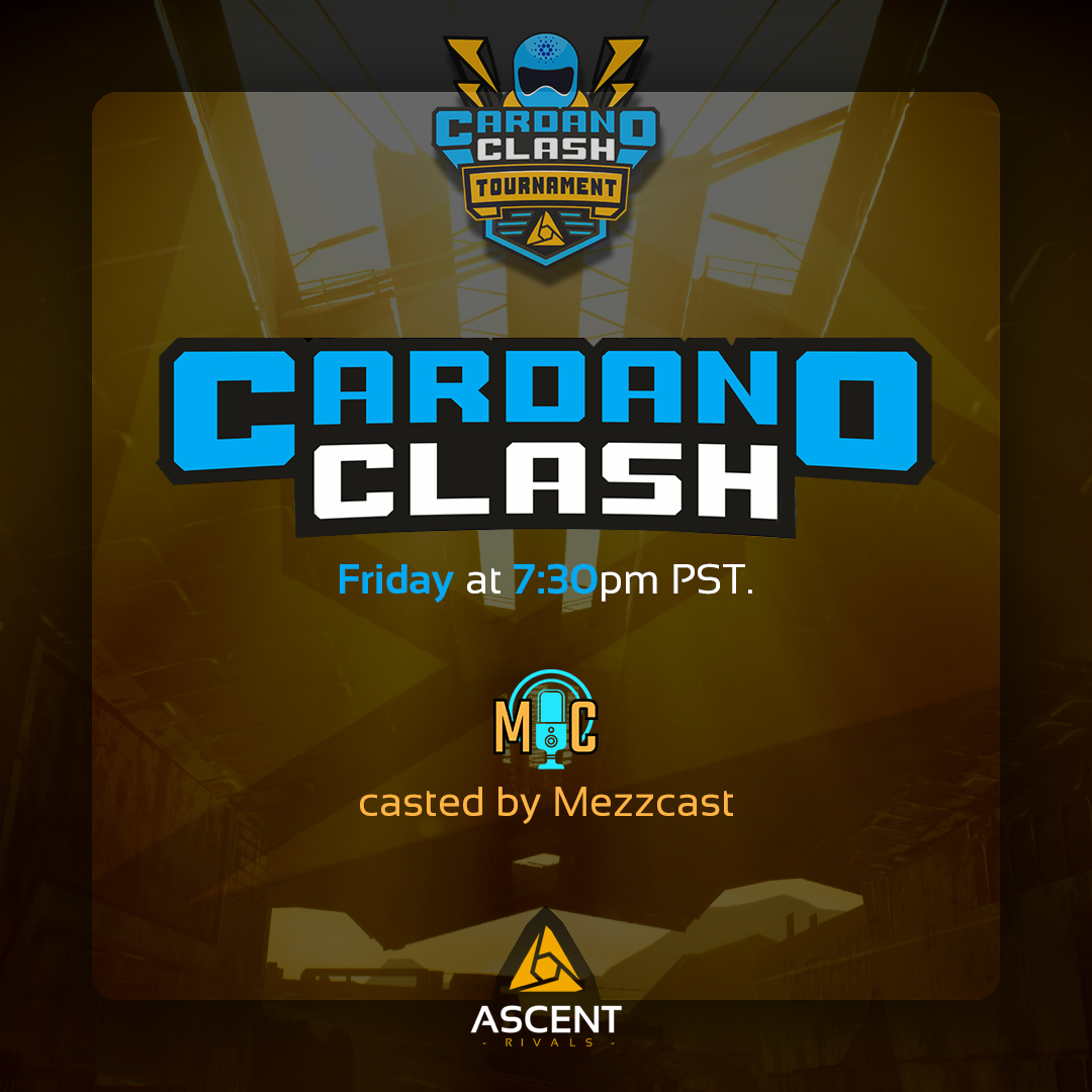 Cardano Clash week 2 kicks off tonight at 7:30pm PST 🚀

Catch the live stream: twitch.tv/ascentrivals

 #cardanocommunity #cardanoclash