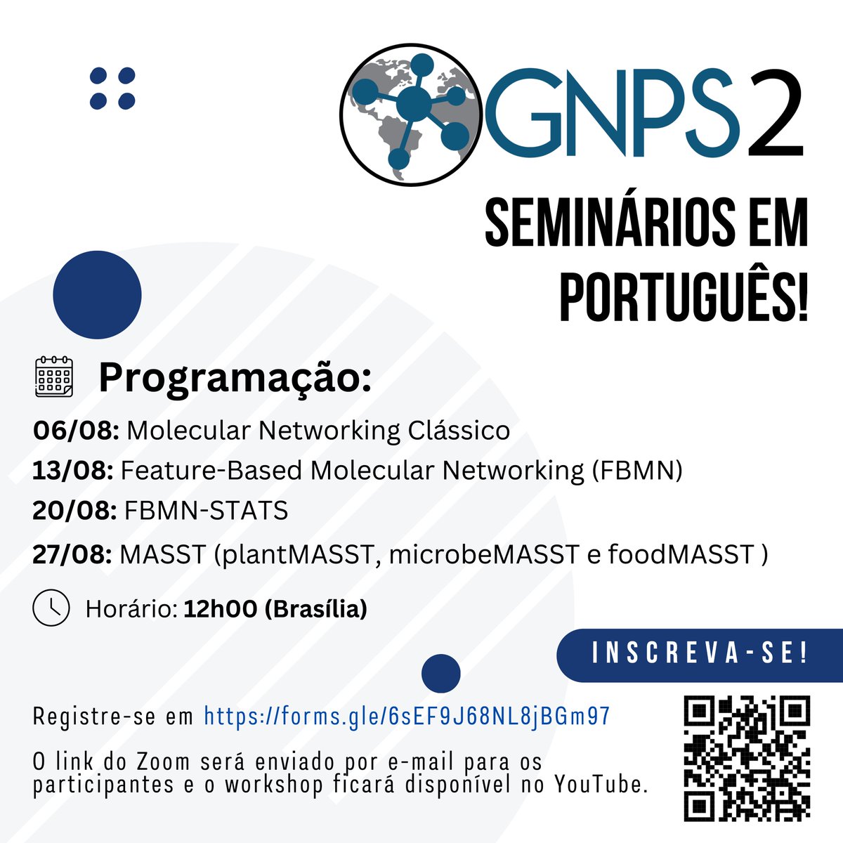 O VMOL está organizando uma série de webinários em português sobre o GNPS2! Serão 4 seminários 1 h em agosto. Se você quer aprender mais sobre a nova plataforma do GNPS2 e novas funcionalidades, inscreva-se! forms.gle/6sEF9J68NL8jBG…
<a href="/mingxunwang/">Ming Wang</a> @func_metabo_lab <a href="/GNPS_UCSD/">GNPS - UC San Diego</a>