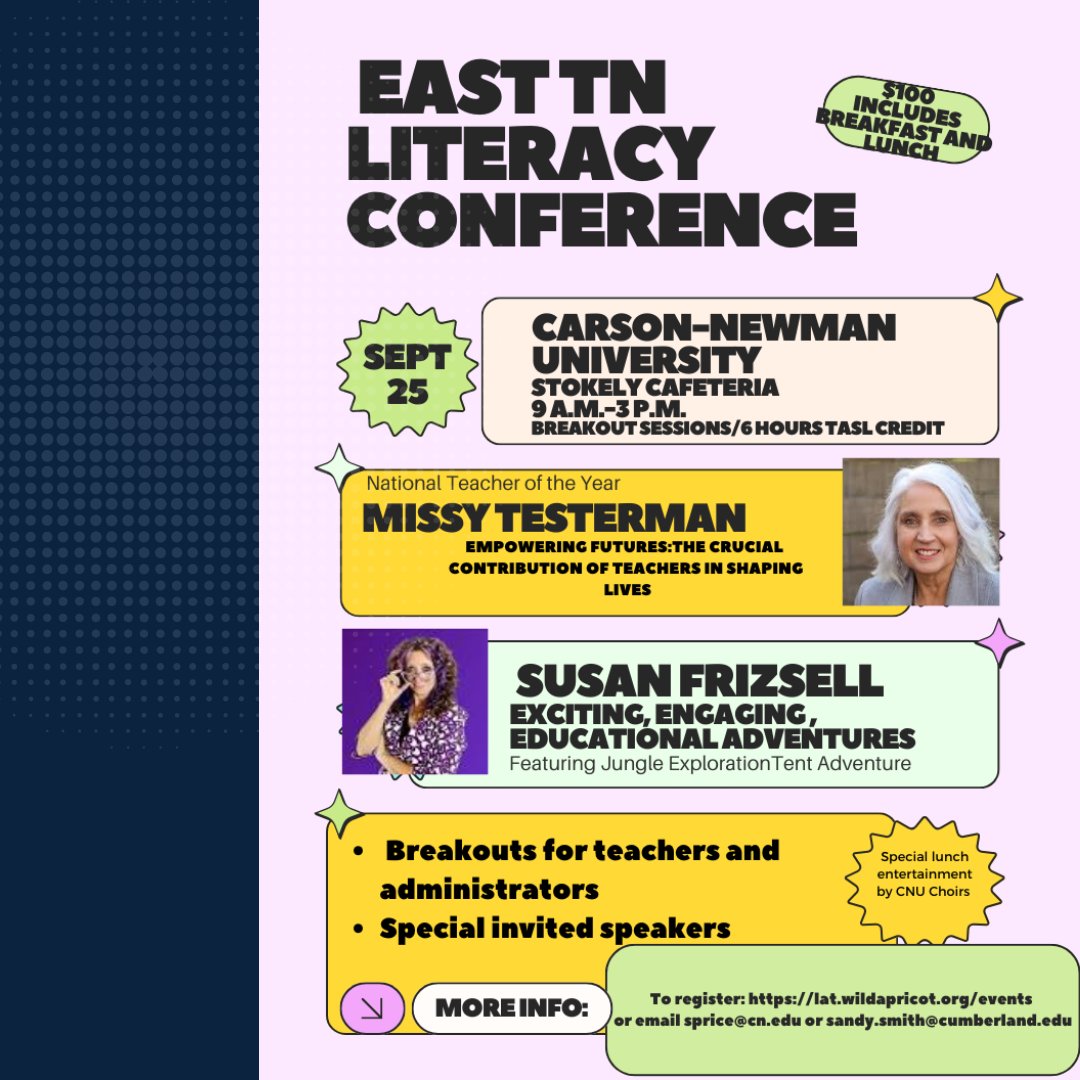 Make plans to join us for the East Tennessee Literacy Conference on September 25 <a href="/carson_newman_u/">Carson-Newman University</a>