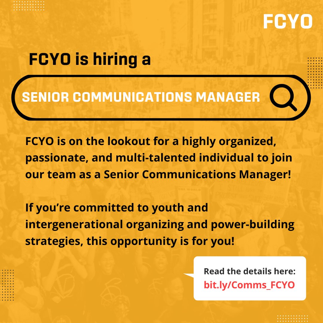 Exciting opportunity at FCYO!🧡 

Our team is searching for a Senior Communication Manager, is it you we are looking for?

Check out the application at bit.ly/Comms_FCYO to learn more!