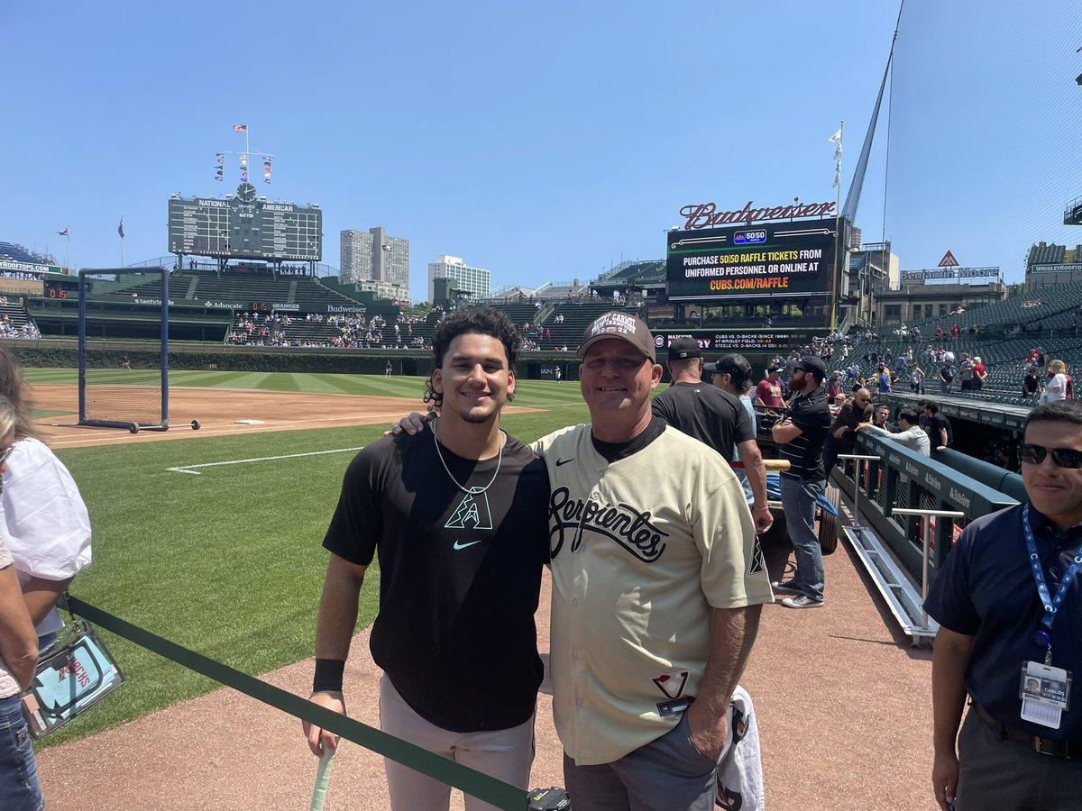 Alek Thomas ‘18 and Coach Hurry this afternoon before the DBacks and Cubs Series at Wrigley Field.