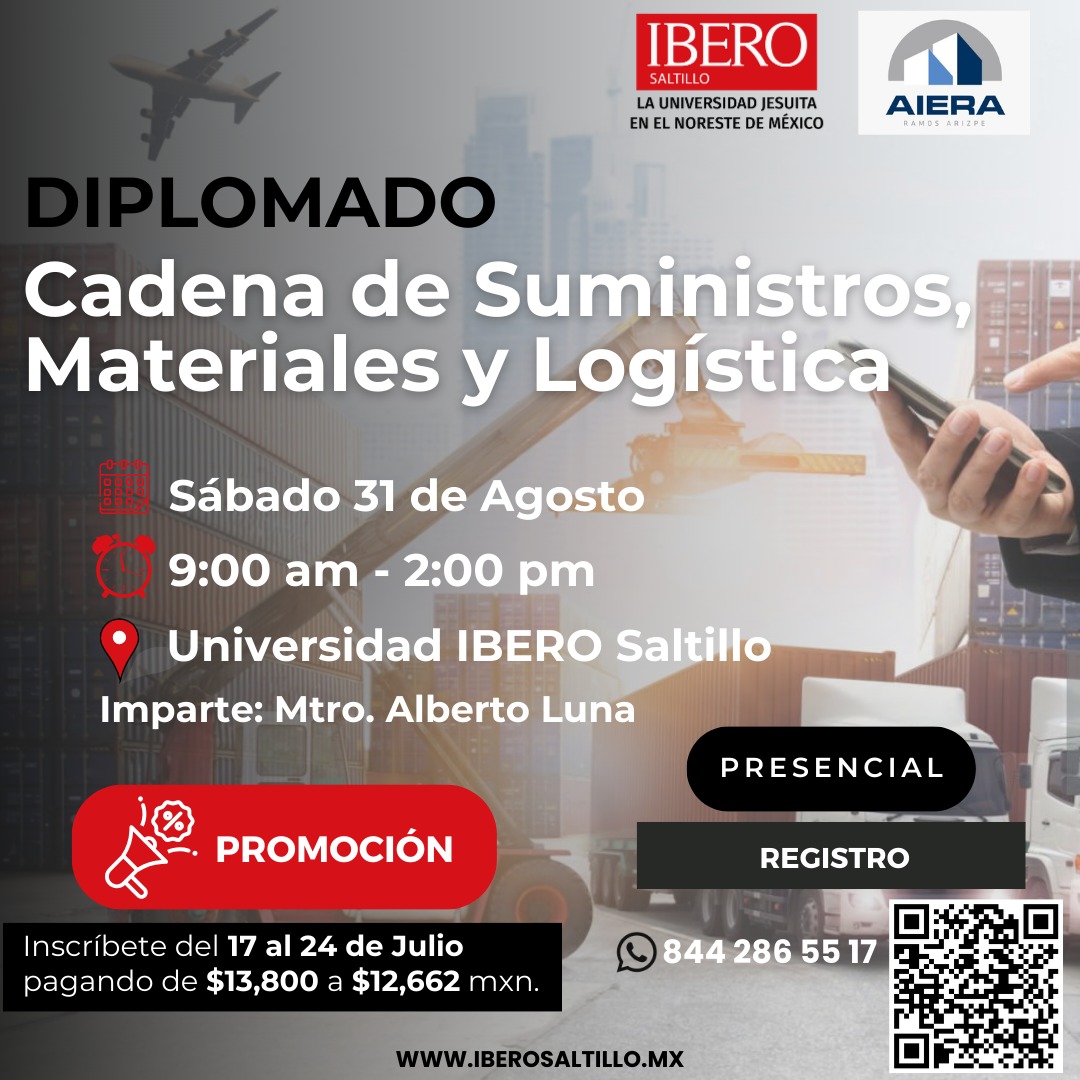 AIERAmx's tweet photo. DIPLOMADO
📷Cadena de Suministros Materiales y Logística 📷
en colaboración con Ibero Saltillo
Escanea el código QR y regístrate📷📷 https://t.co/eIgNhPLY62